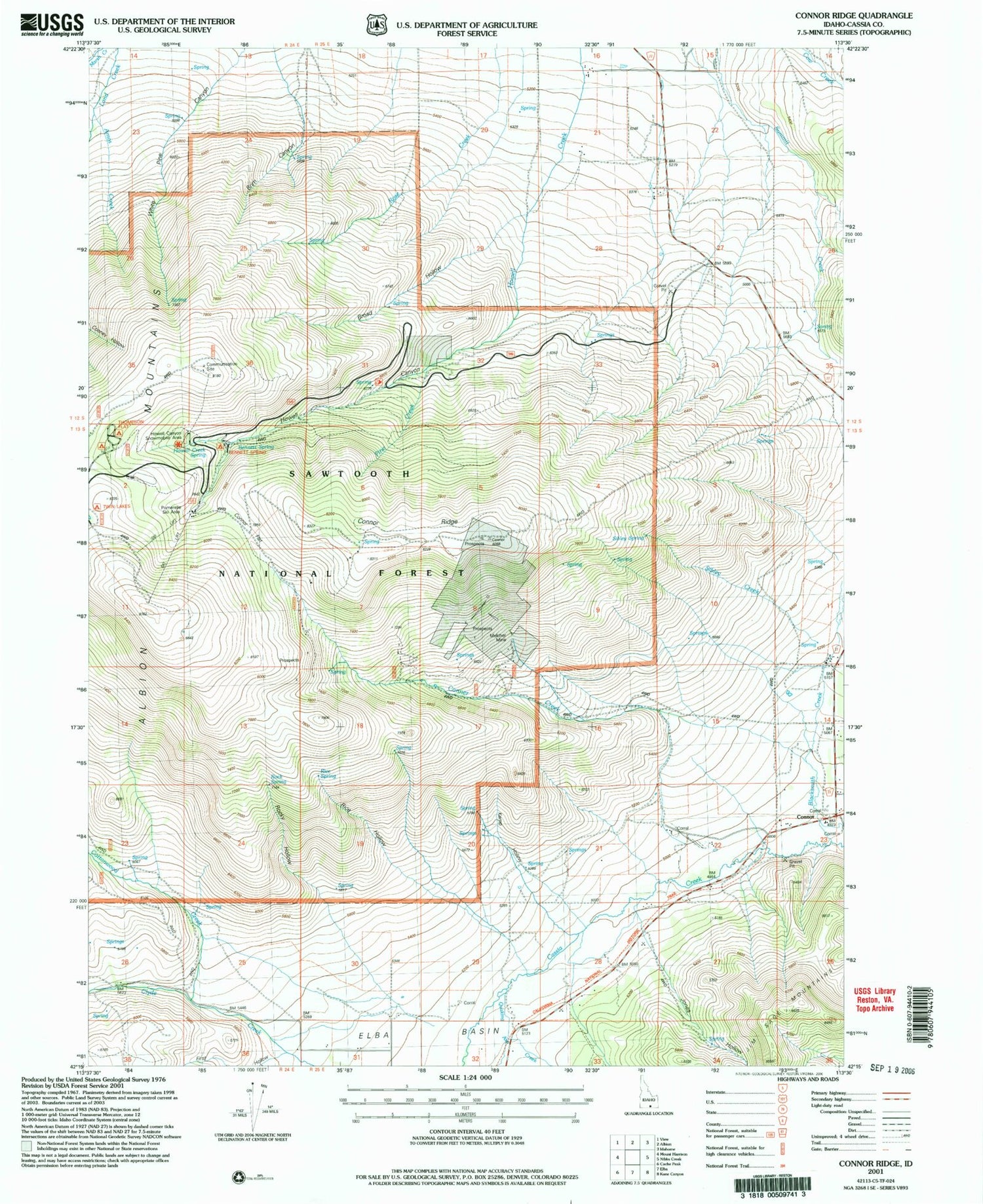 Classic USGS Connor Ridge Idaho 7.5'x7.5' Topo Map Image