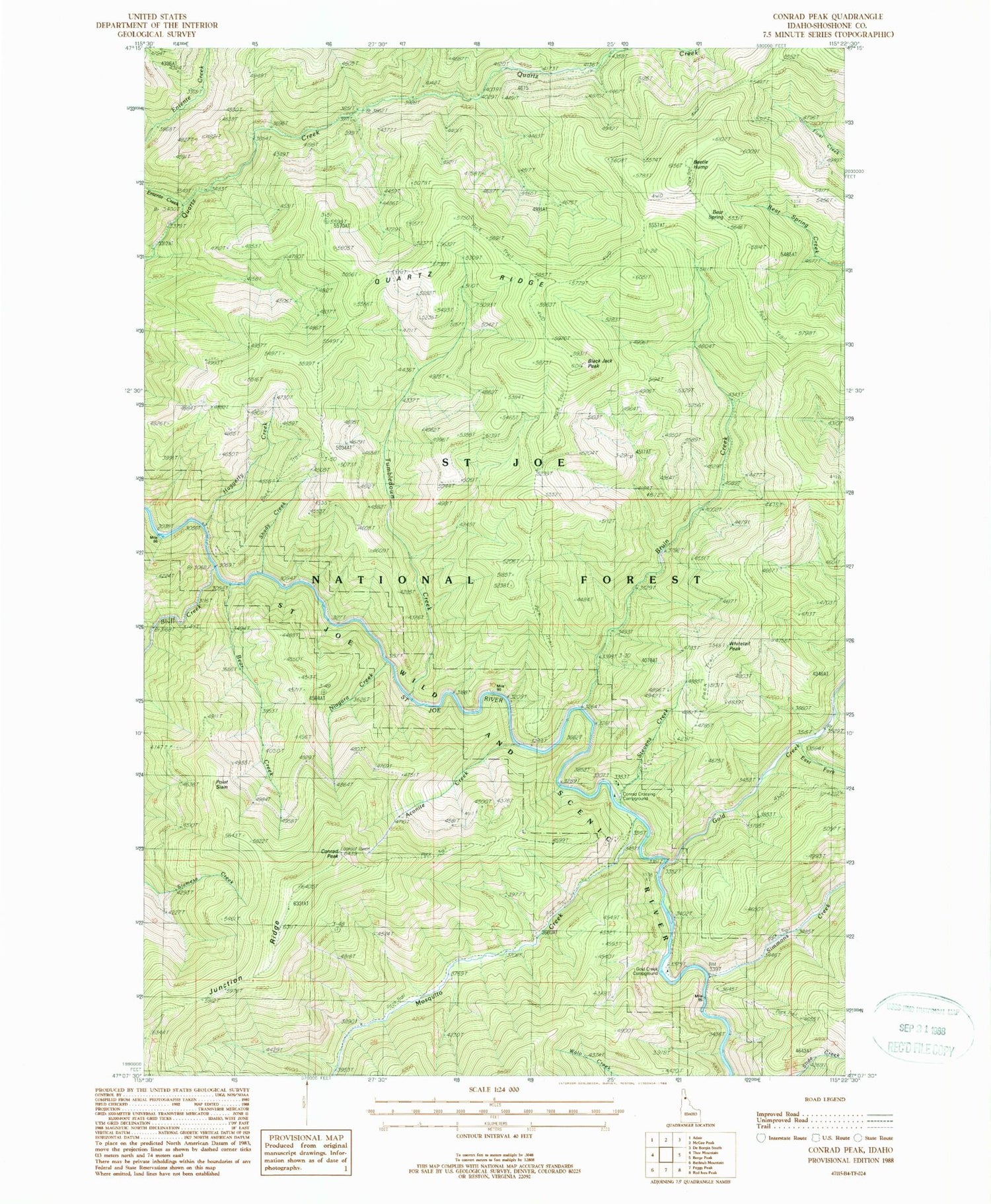 Classic USGS Conrad Peak Idaho 7.5'x7.5' Topo Map Image