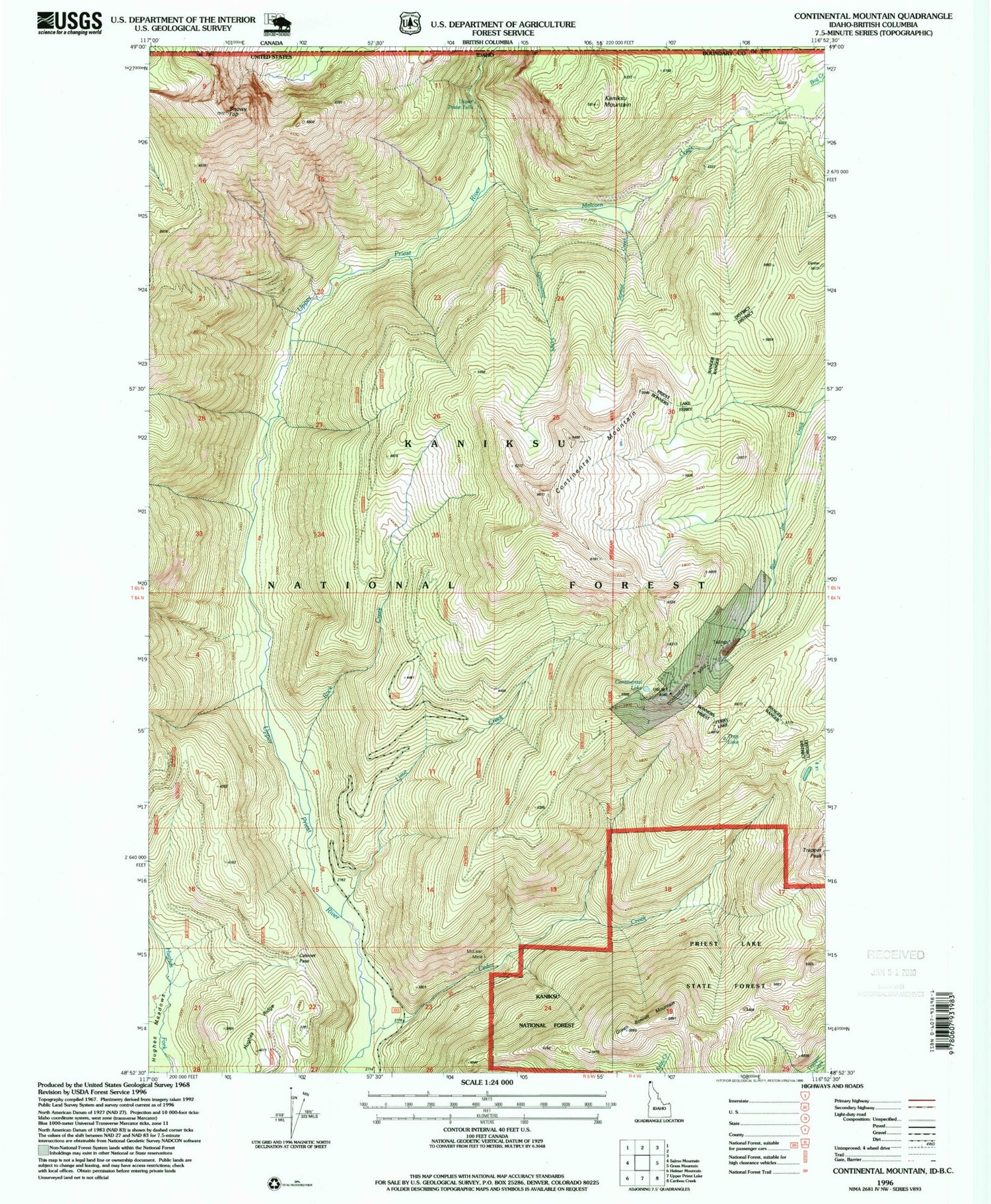 Classic USGS Continental Mountain Idaho 7.5'x7.5' Topo Map Image