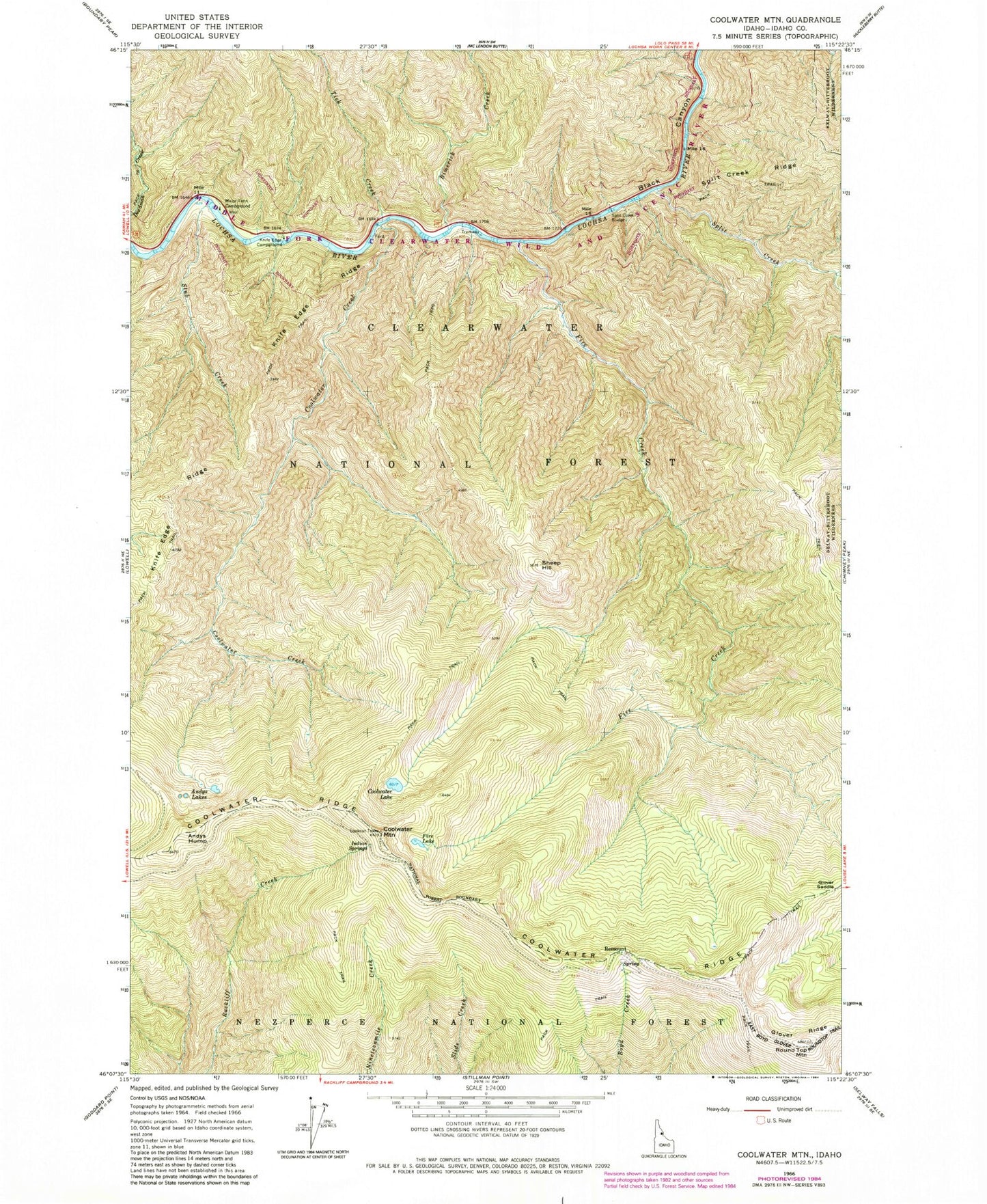 Classic USGS Coolwater Mountain Idaho 7.5'x7.5' Topo Map Image