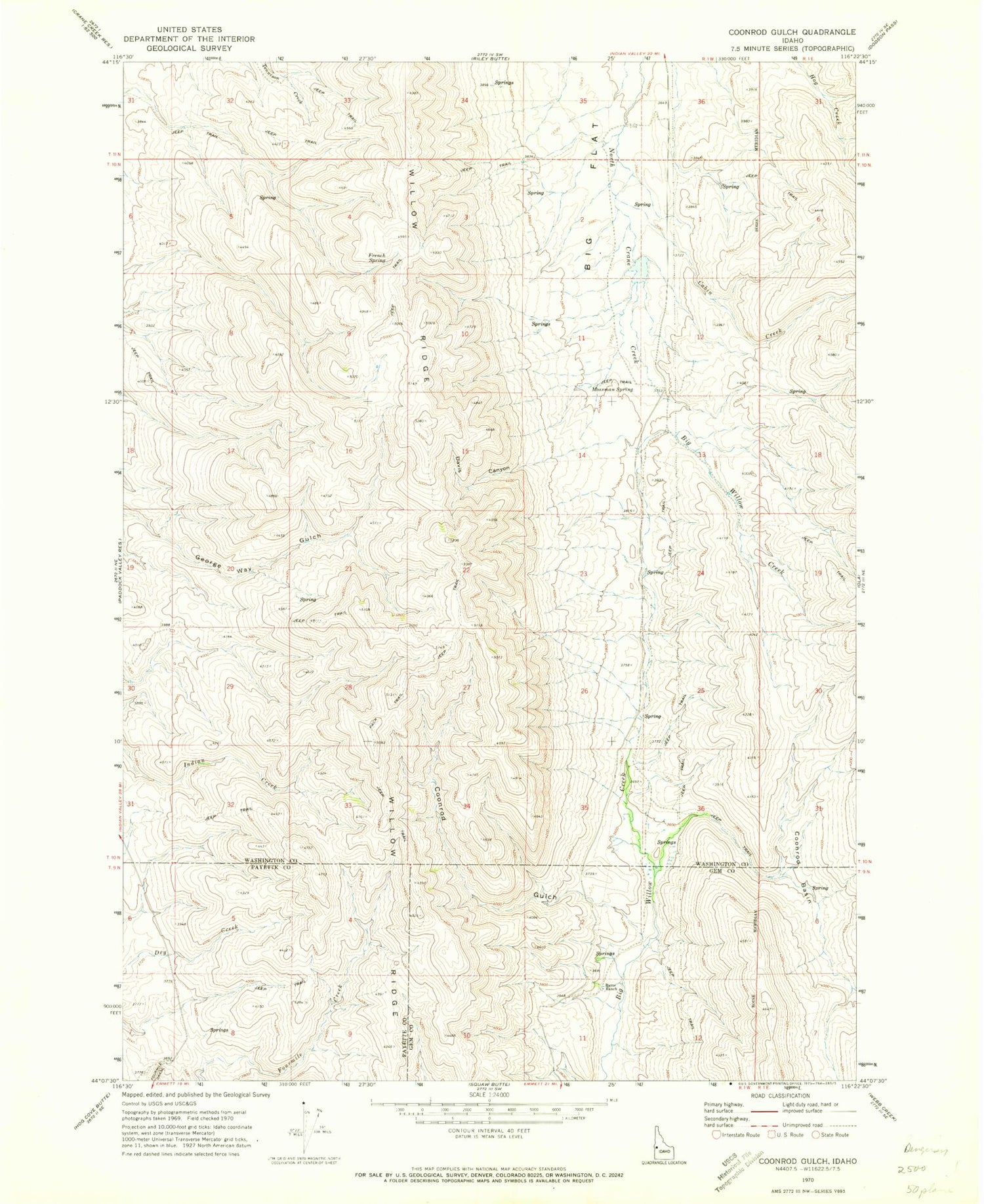 Classic USGS Coonrod Gulch Idaho 7.5'x7.5' Topo Map Image
