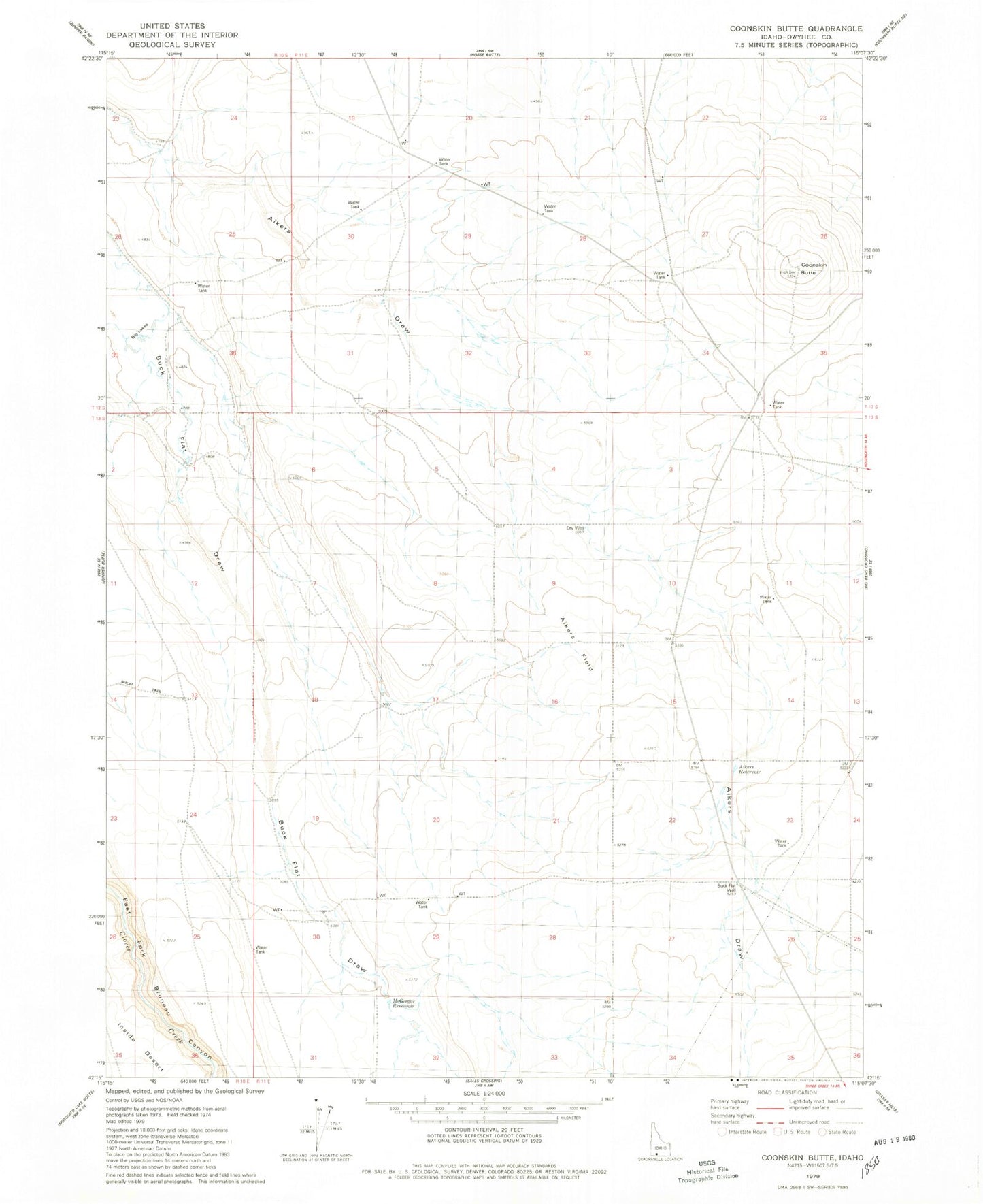 Classic USGS Coonskin Butte Idaho 7.5'x7.5' Topo Map Image