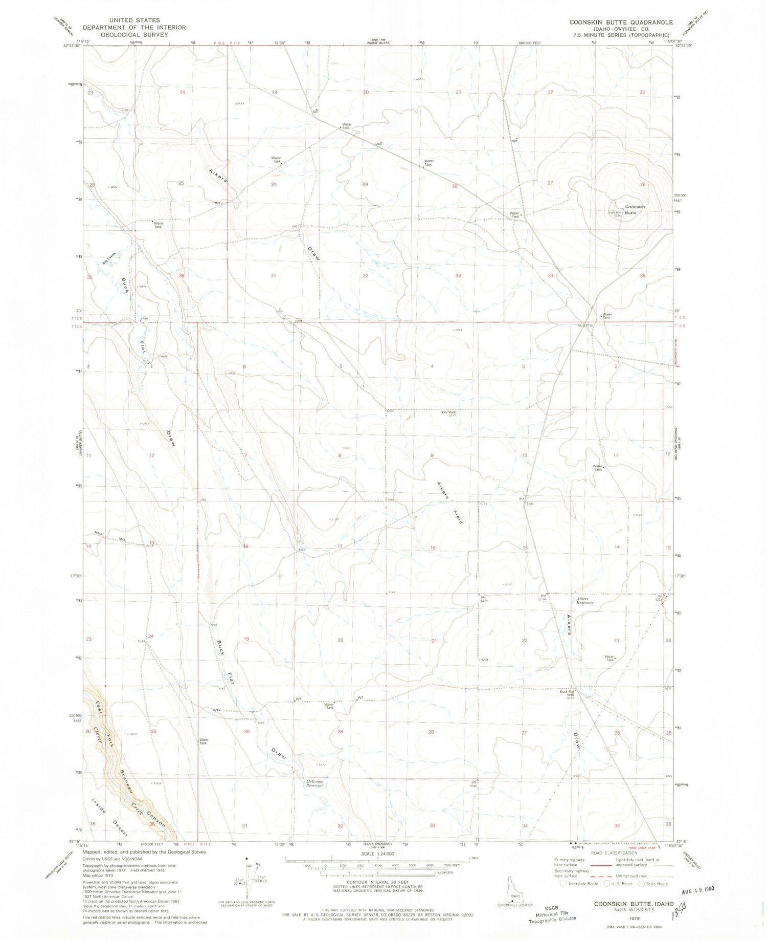Classic USGS Coonskin Butte Idaho 7.5'x7.5' Topo Map Image