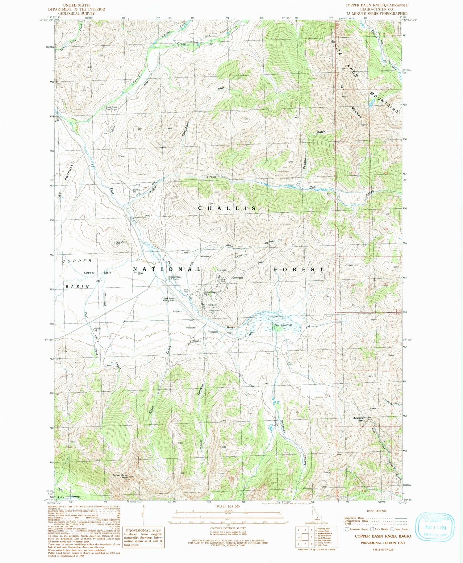 Classic USGS Copper Basin Knob Idaho 7.5'x7.5' Topo Map Image