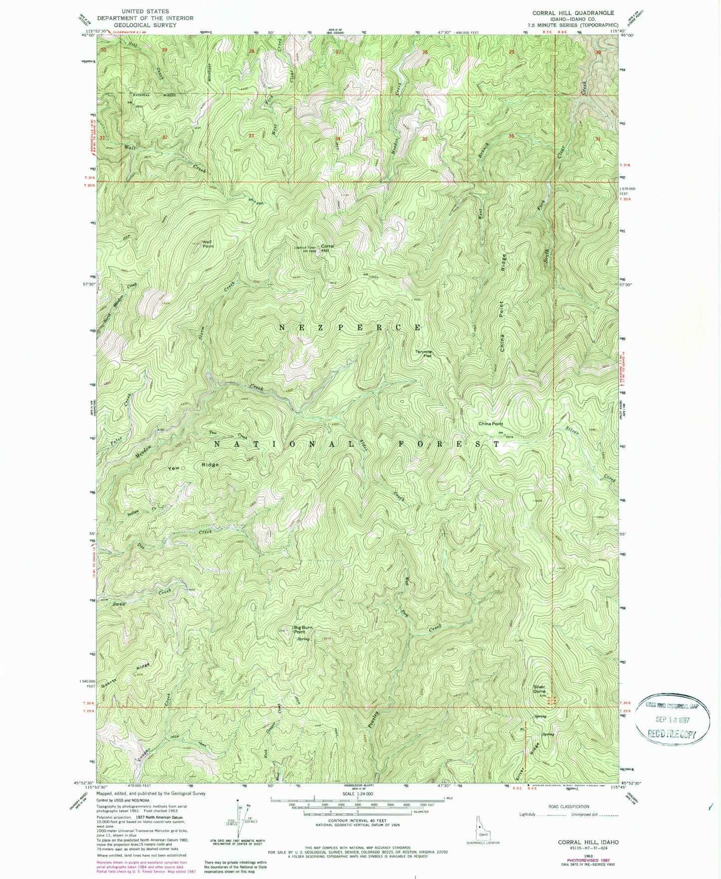 Classic USGS Corral Hill Idaho 7.5'x7.5' Topo Map Image