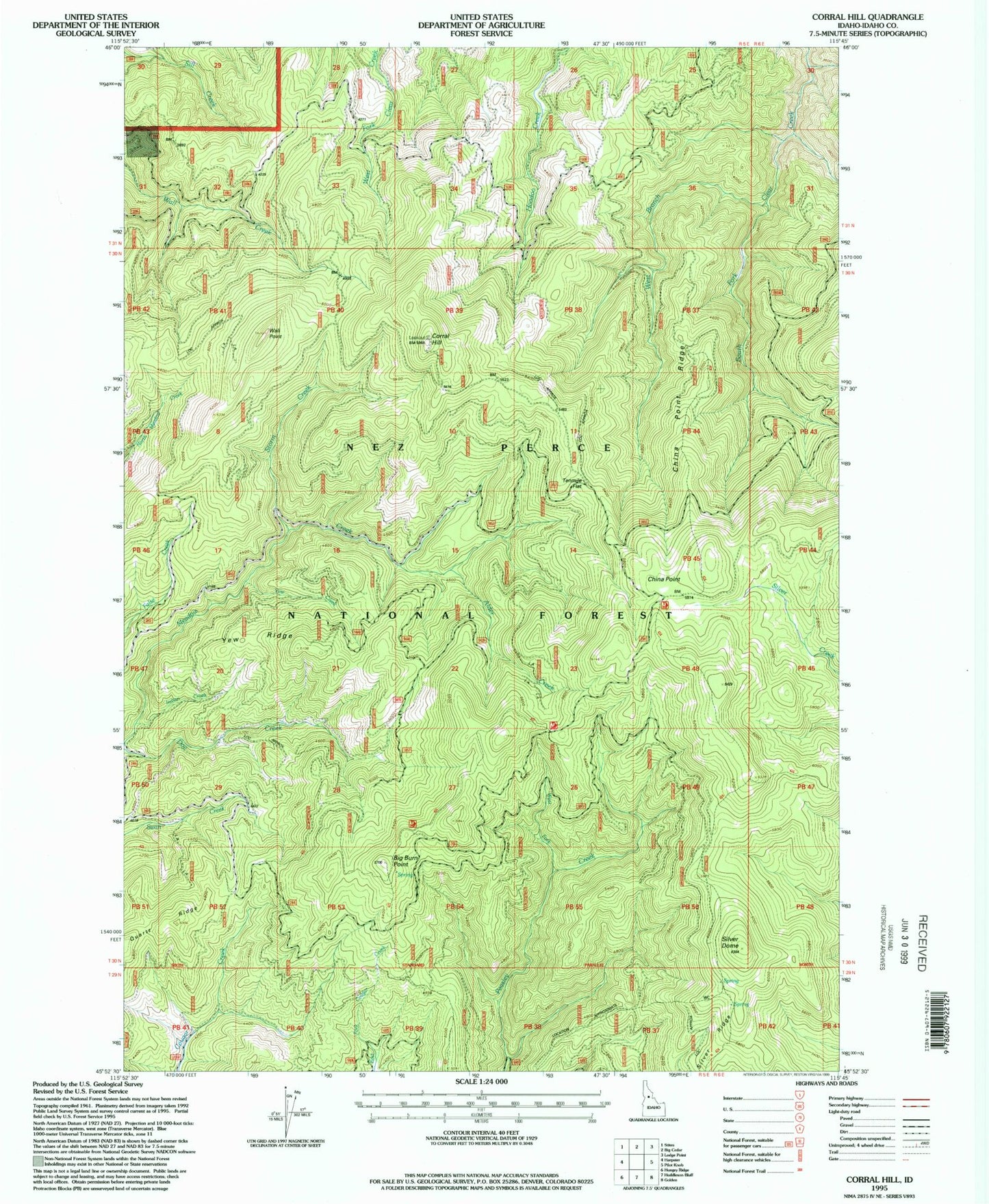 Classic USGS Corral Hill Idaho 7.5'x7.5' Topo Map Image