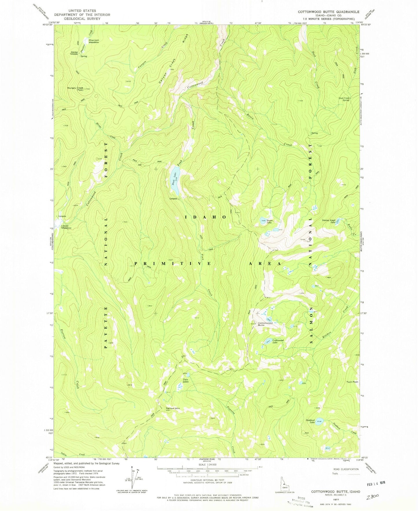 Classic USGS Cottonwood Butte Idaho 7.5'x7.5' Topo Map Image