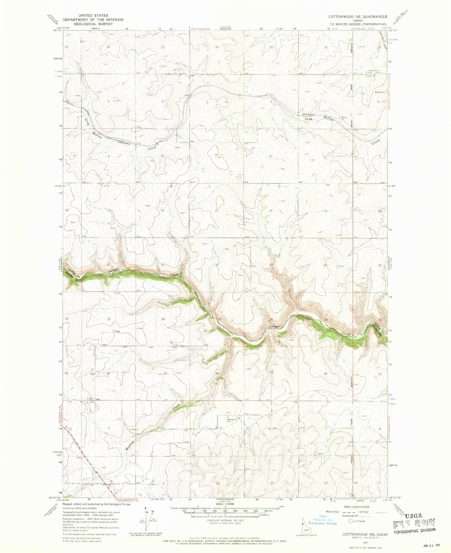 Classic USGS Cottonwood NE Idaho 7.5'x7.5' Topo Map Image