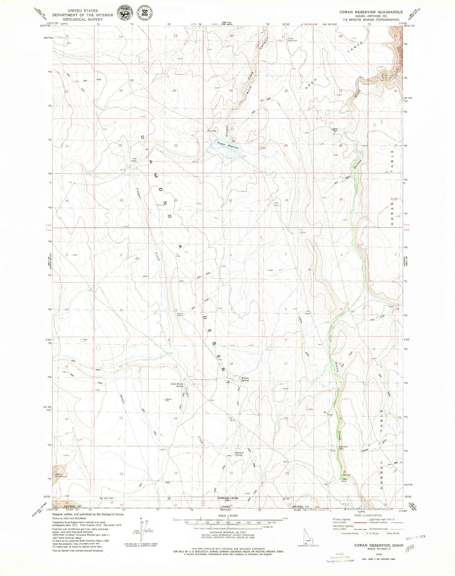 Classic USGS Cowan Reservoir Idaho 7.5'x7.5' Topo Map Image