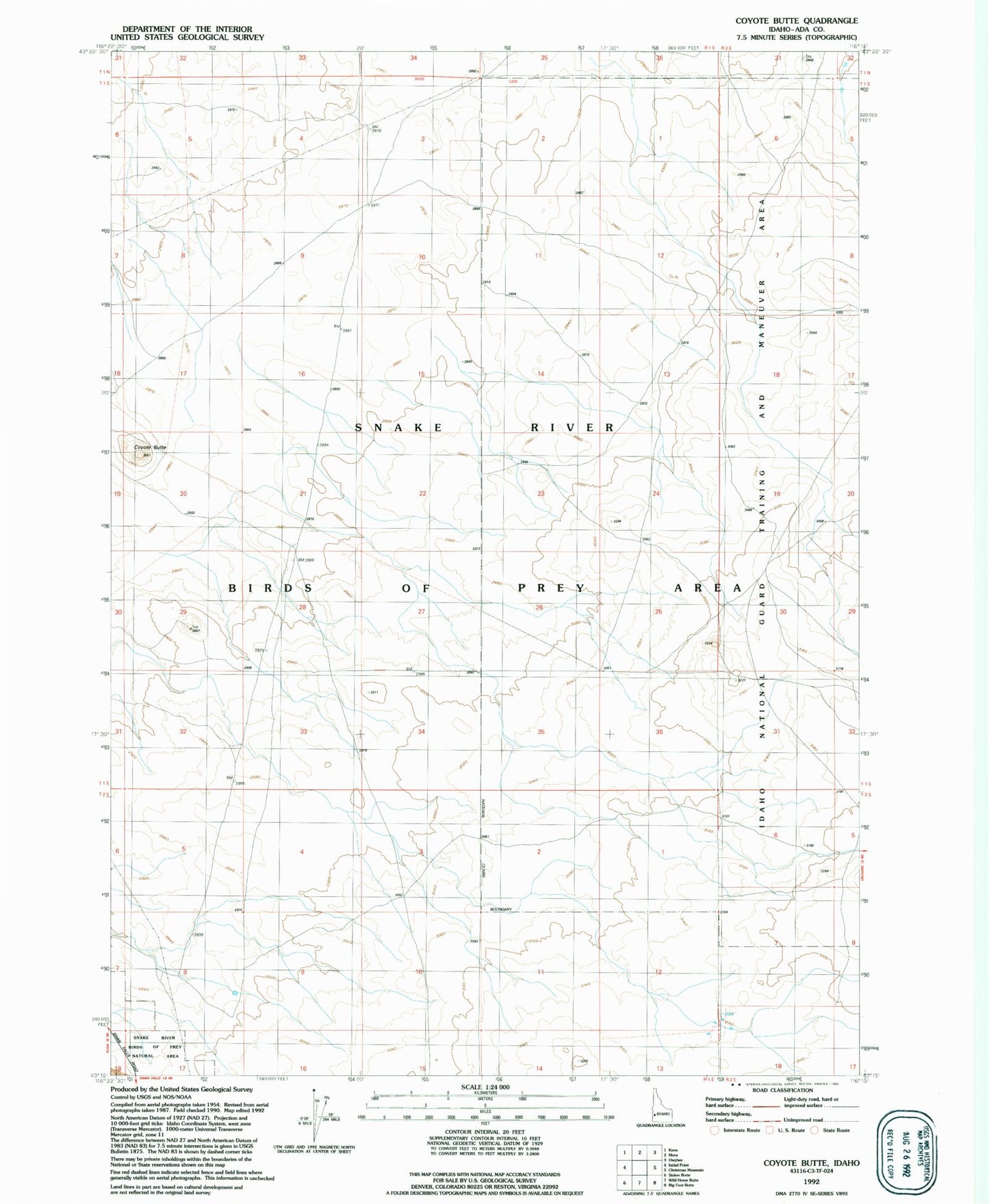 Classic USGS Coyote Butte Idaho 7.5'x7.5' Topo Map Image