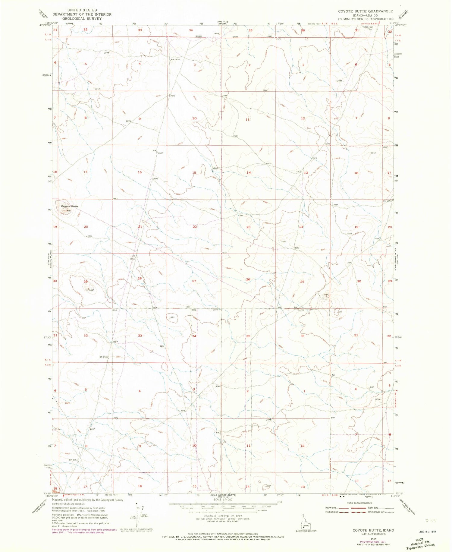 Classic USGS Coyote Butte Idaho 7.5'x7.5' Topo Map Image