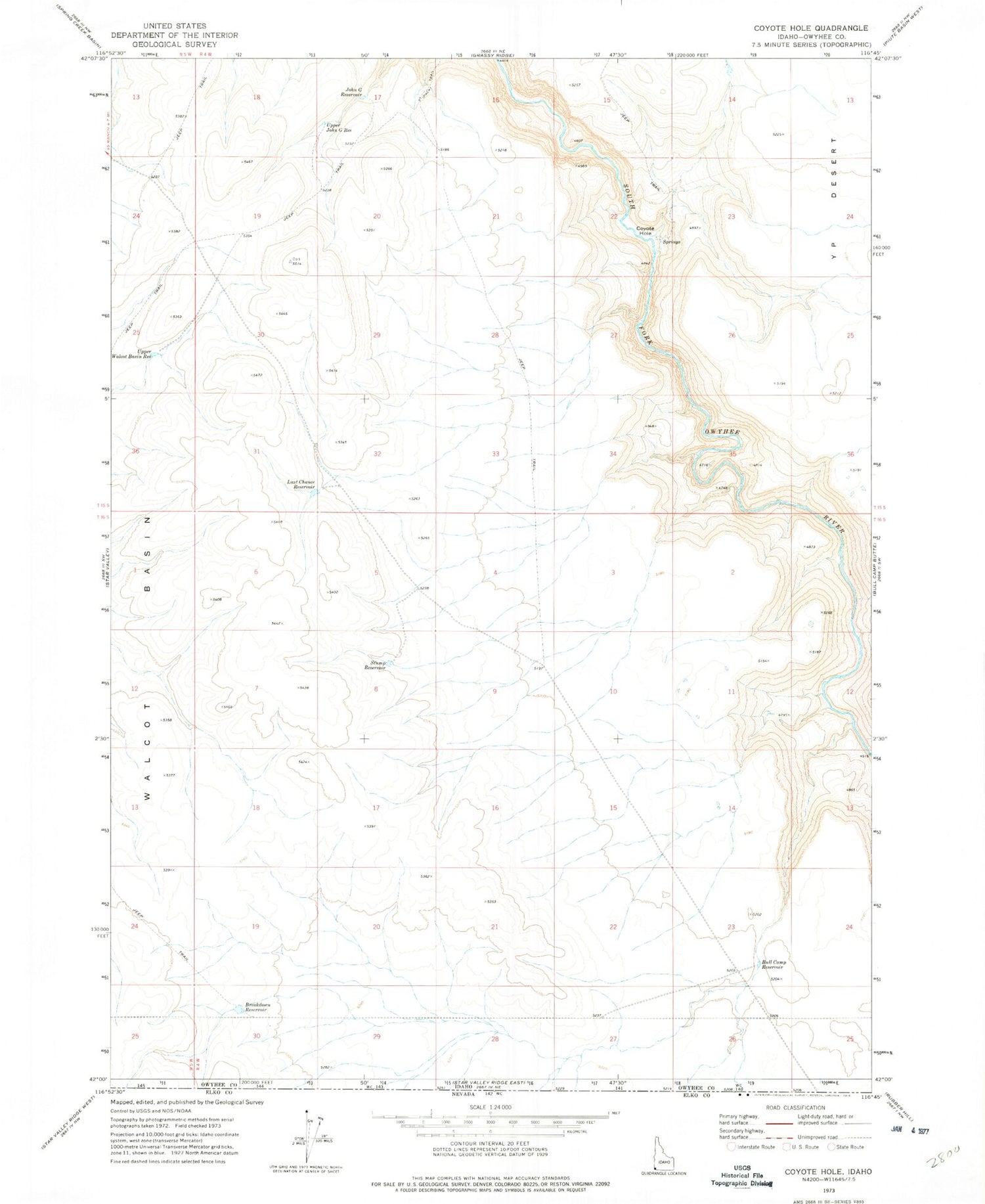 Classic USGS Coyote Hole Idaho 7.5'x7.5' Topo Map Image