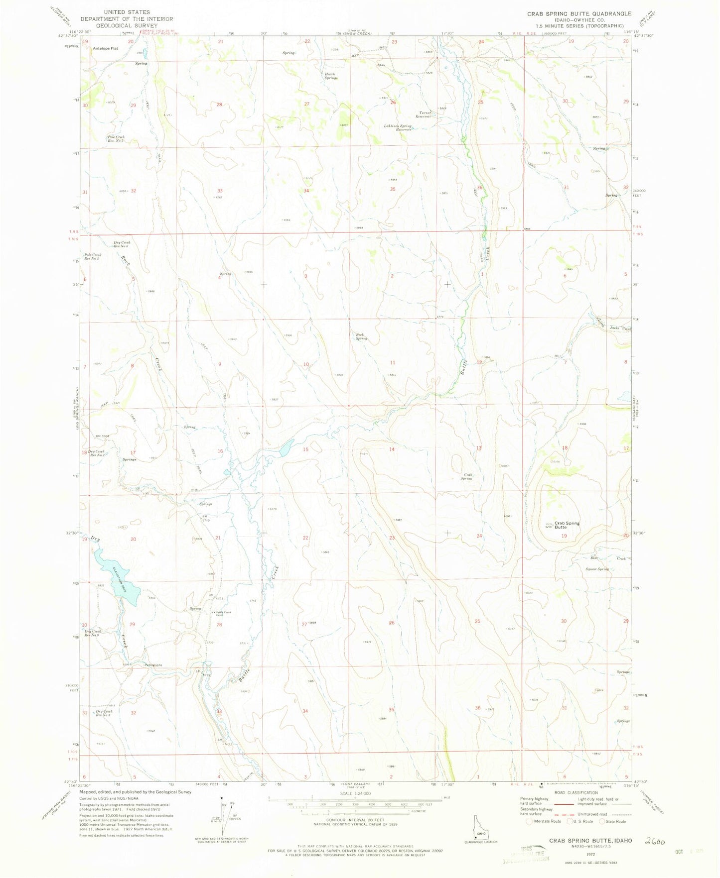 Classic USGS Crab Spring Butte Idaho 7.5'x7.5' Topo Map Image