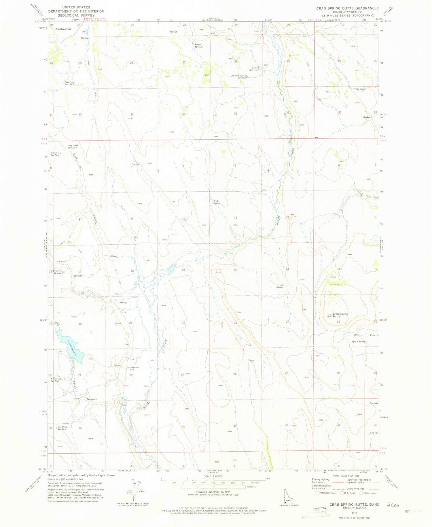 Classic USGS Crab Spring Butte Idaho 7.5'x7.5' Topo Map Image