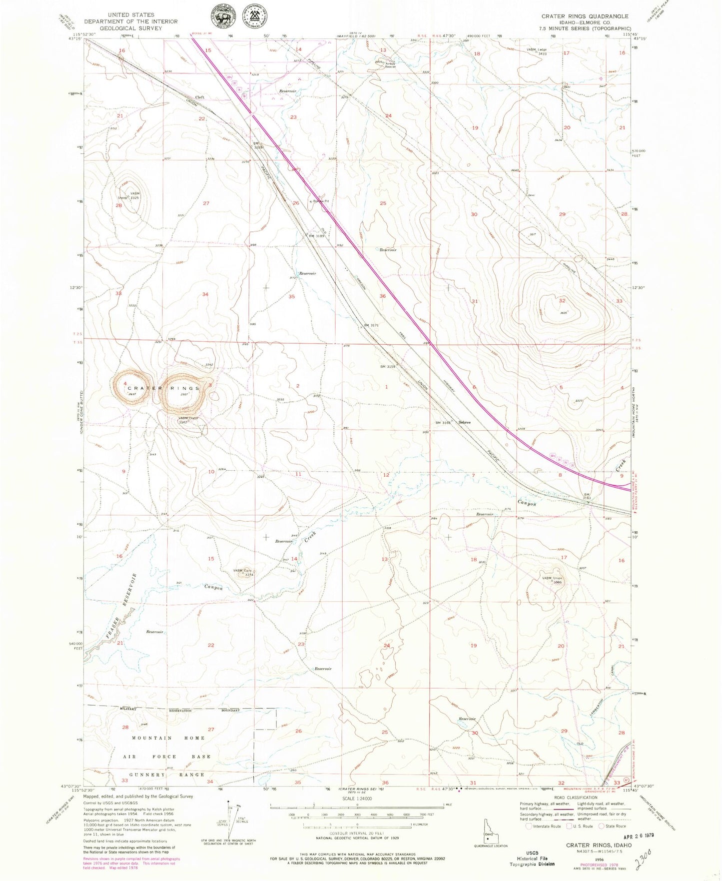 Classic USGS Crater Rings Idaho 7.5'x7.5' Topo Map Image