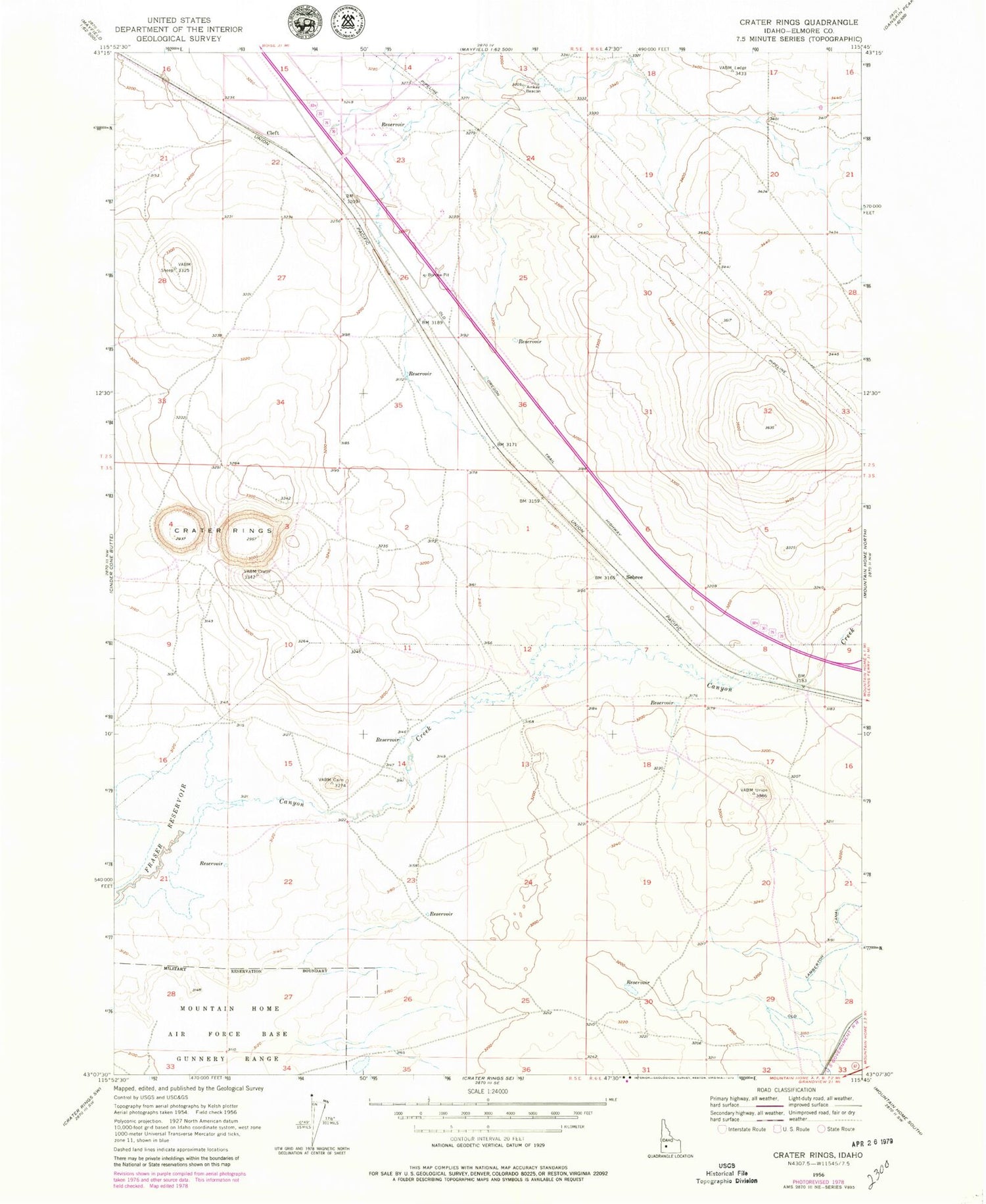 Classic USGS Crater Rings Idaho 7.5'x7.5' Topo Map Image