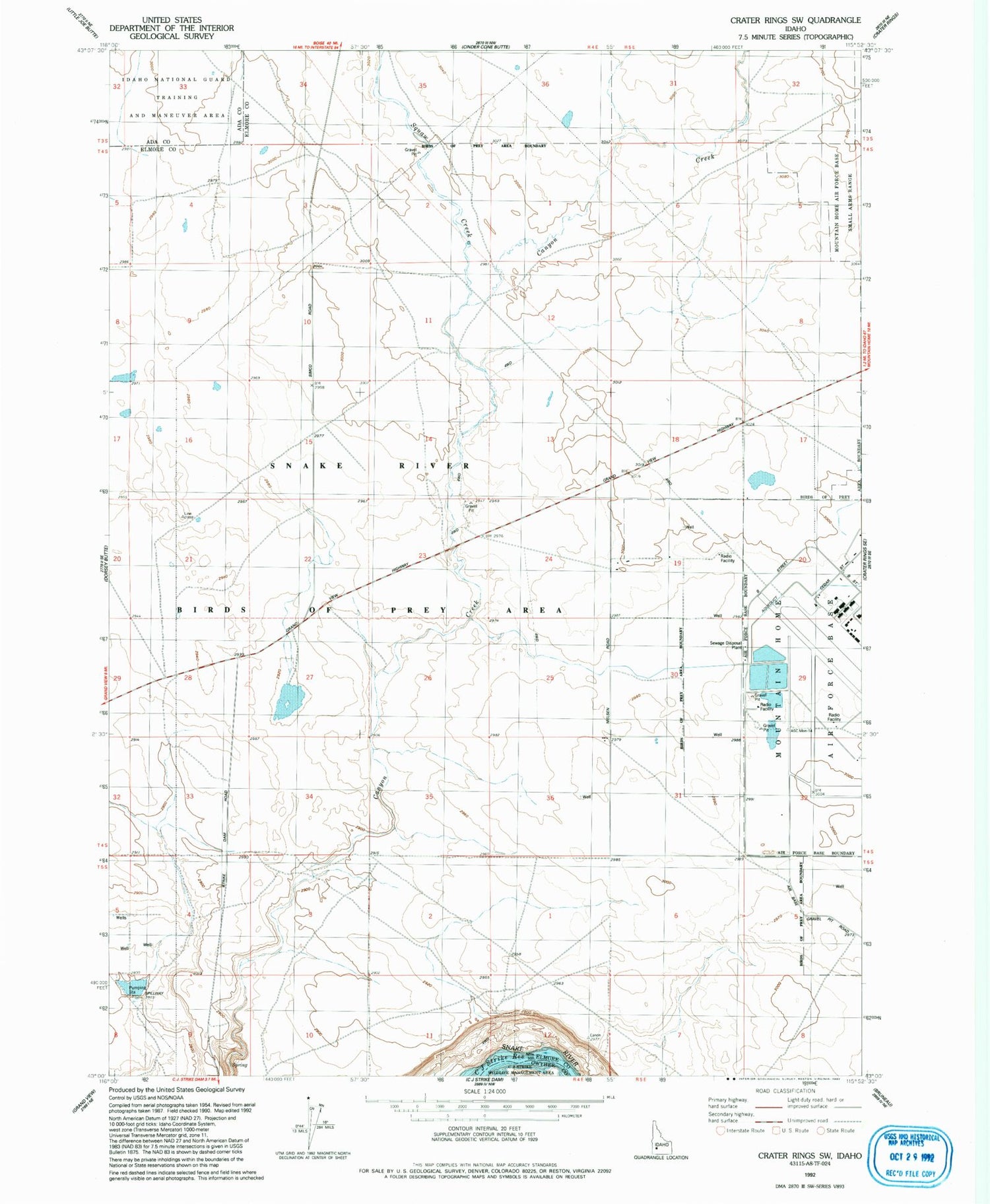 Classic USGS Crater Rings SW Idaho 7.5'x7.5' Topo Map Image