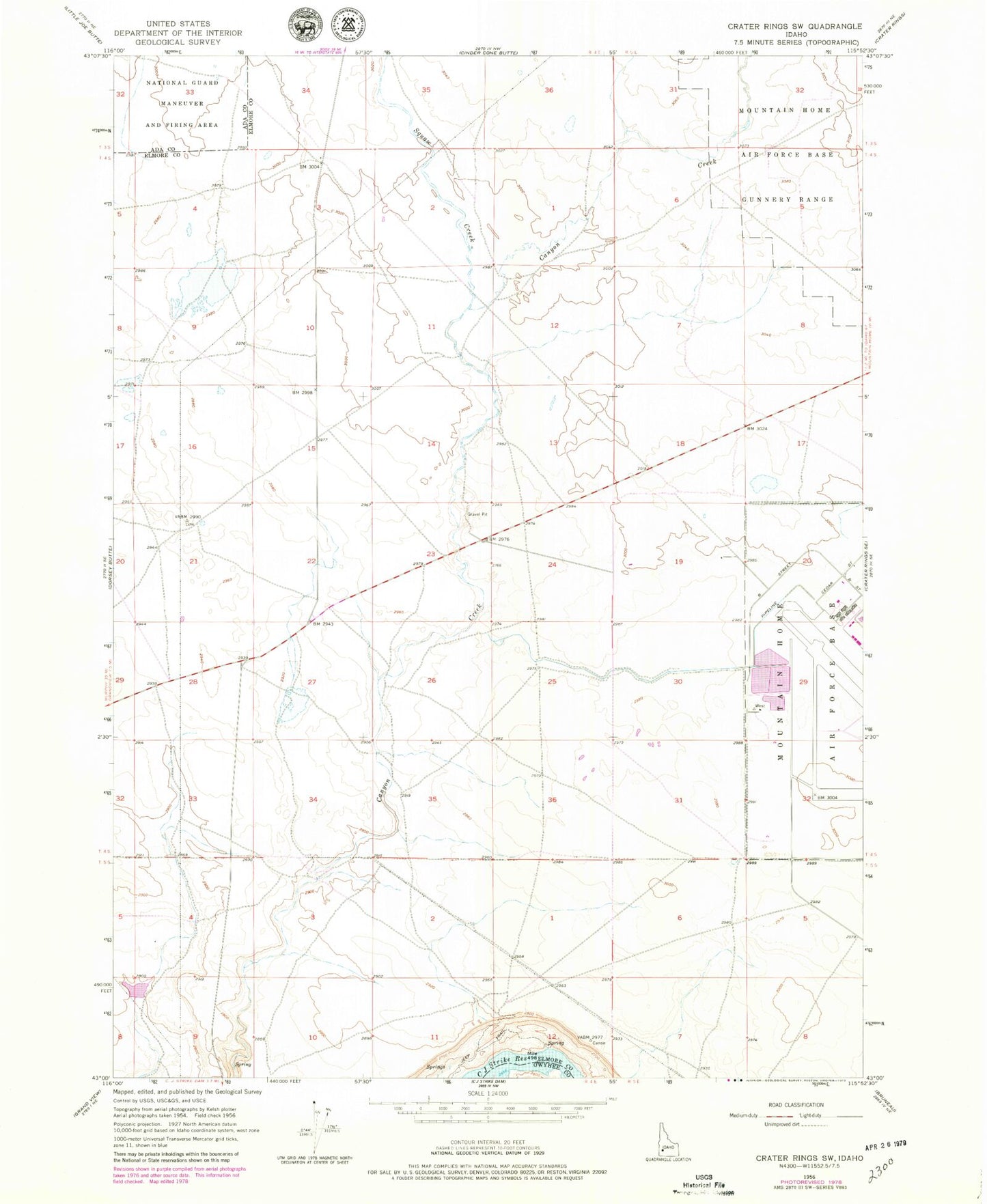 Classic USGS Crater Rings SW Idaho 7.5'x7.5' Topo Map Image