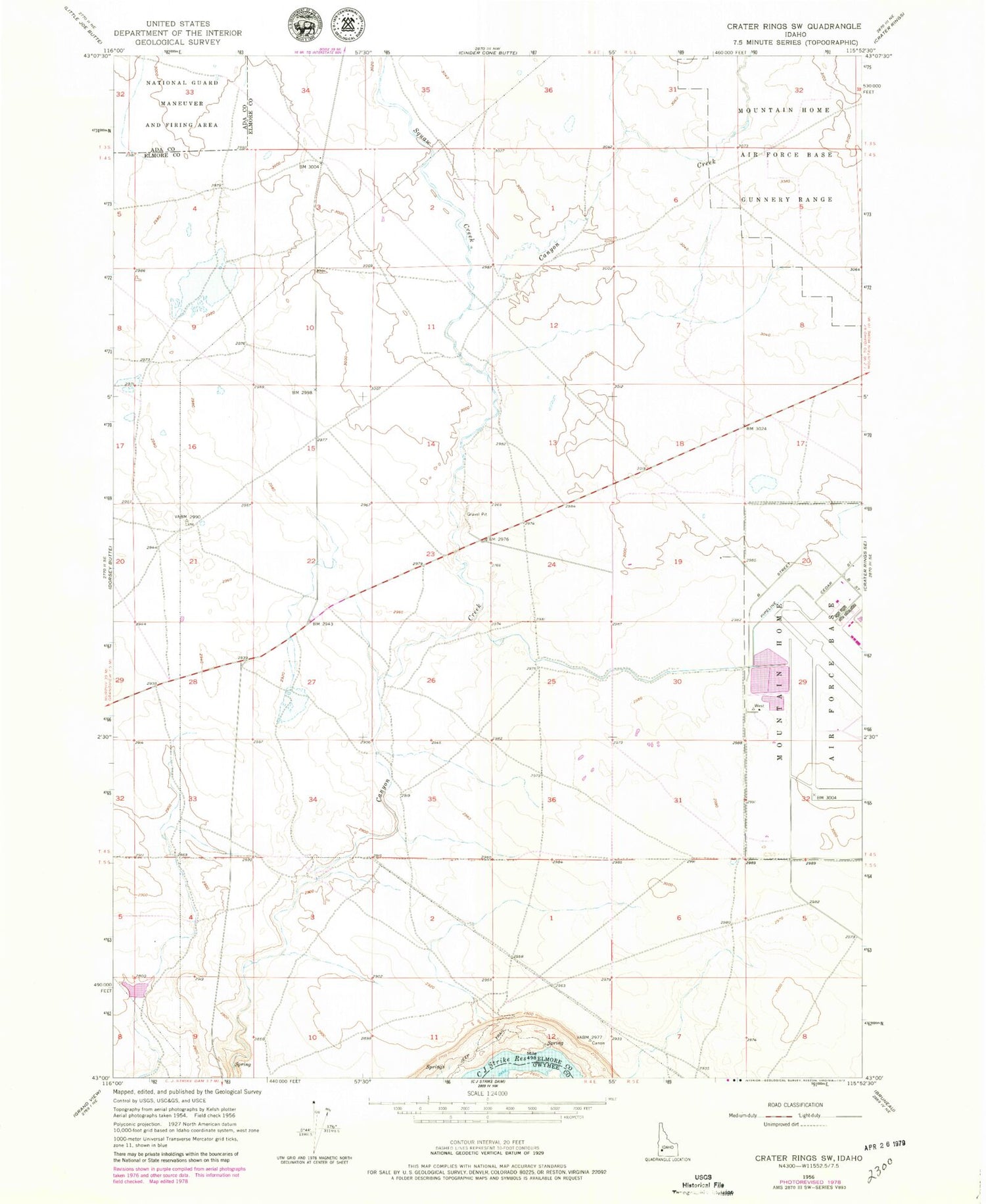 Classic USGS Crater Rings SW Idaho 7.5'x7.5' Topo Map Image
