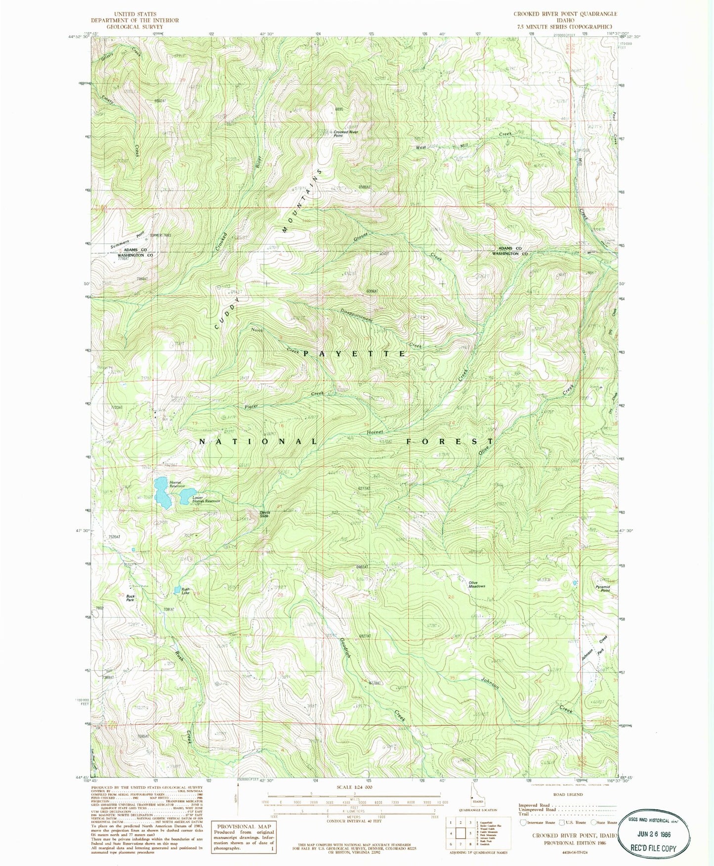 Classic USGS Crooked River Point Idaho 7.5'x7.5' Topo Map Image