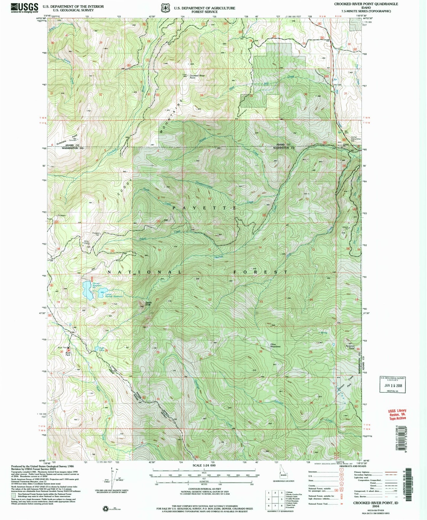 Classic USGS Crooked River Point Idaho 7.5'x7.5' Topo Map Image