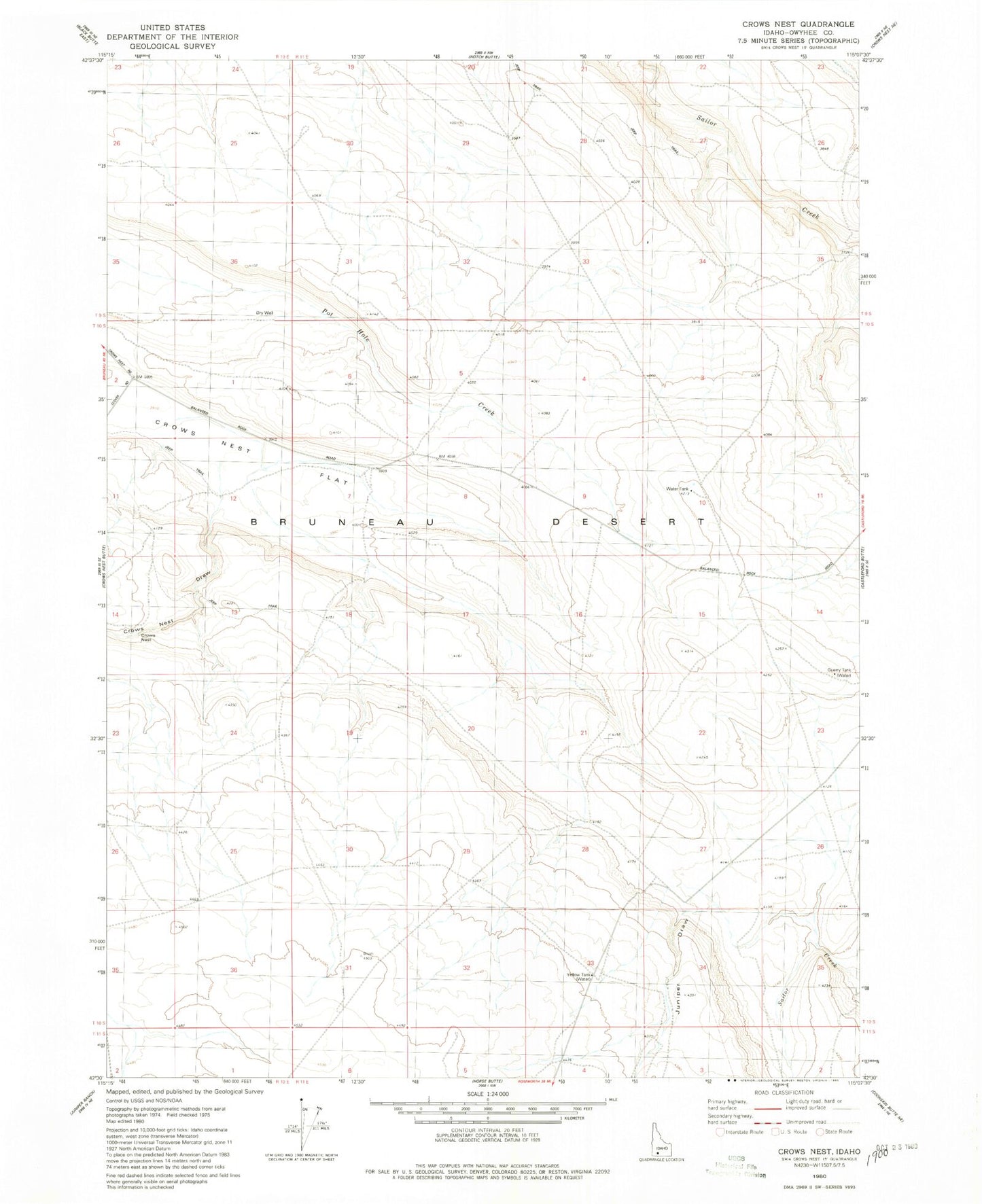 Classic USGS Crows Nest Idaho 7.5'x7.5' Topo Map Image