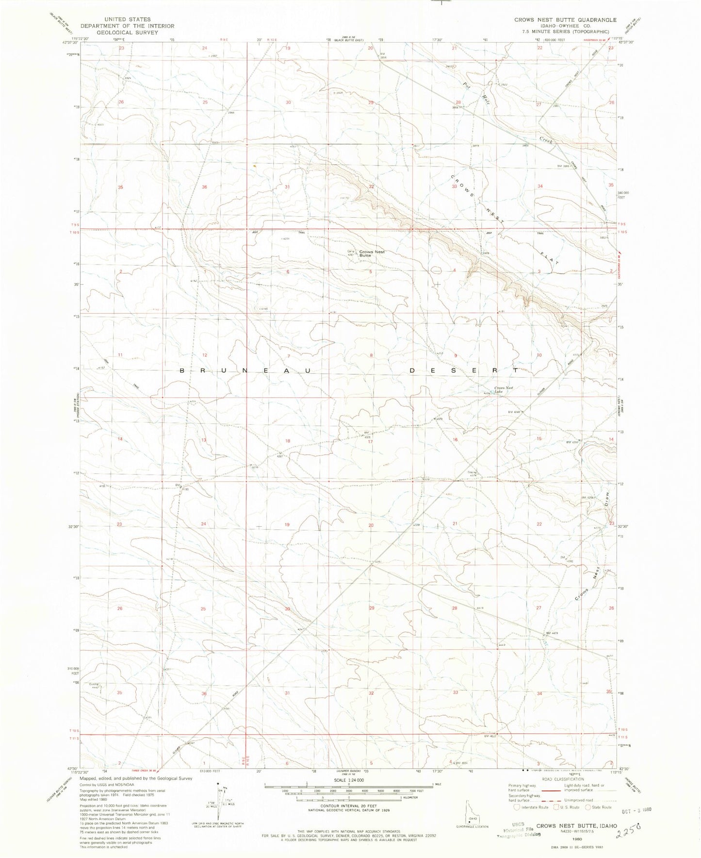 Classic USGS Crows Nest Butte Idaho 7.5'x7.5' Topo Map Image