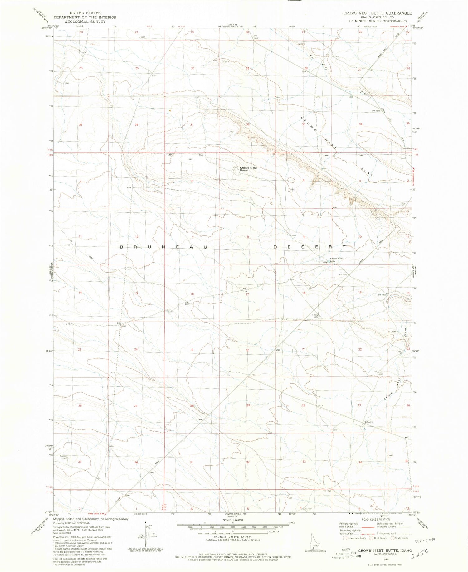 Classic USGS Crows Nest Butte Idaho 7.5'x7.5' Topo Map Image