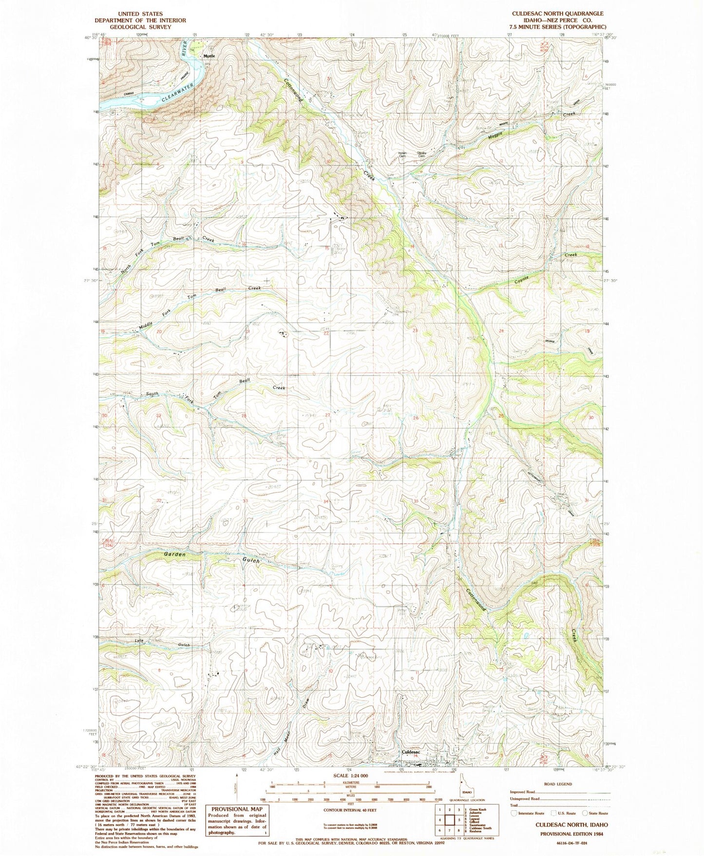 Classic USGS Culdesac North Idaho 7.5'x7.5' Topo Map Image