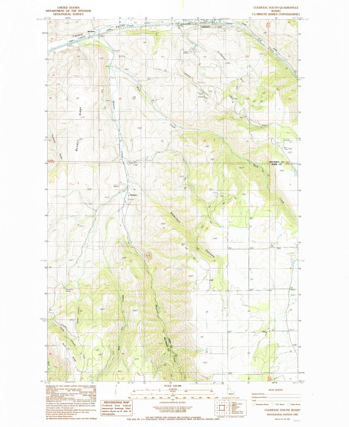 Classic USGS Culdesac South Idaho 7.5'x7.5' Topo Map Image