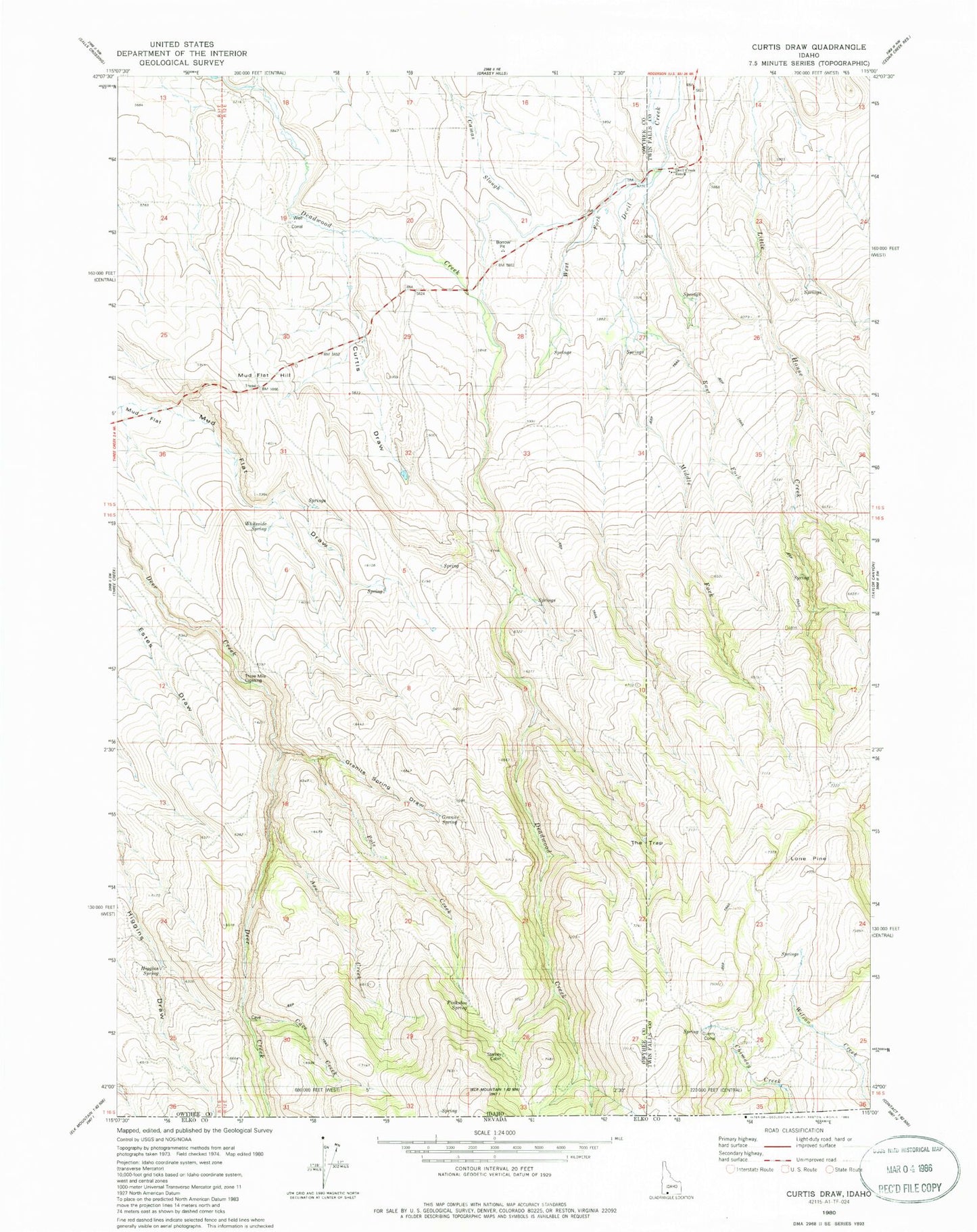 Classic USGS Curtis Draw Idaho 7.5'x7.5' Topo Map Image
