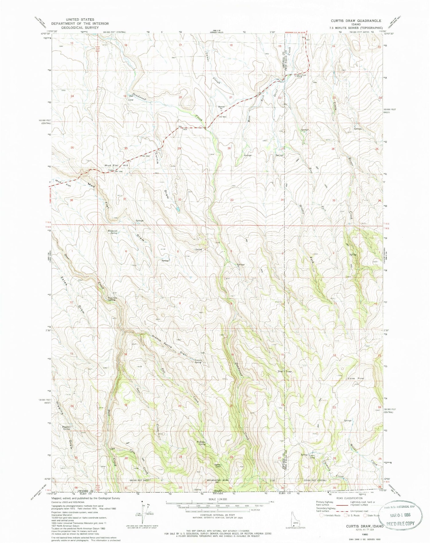 Classic USGS Curtis Draw Idaho 7.5'x7.5' Topo Map Image