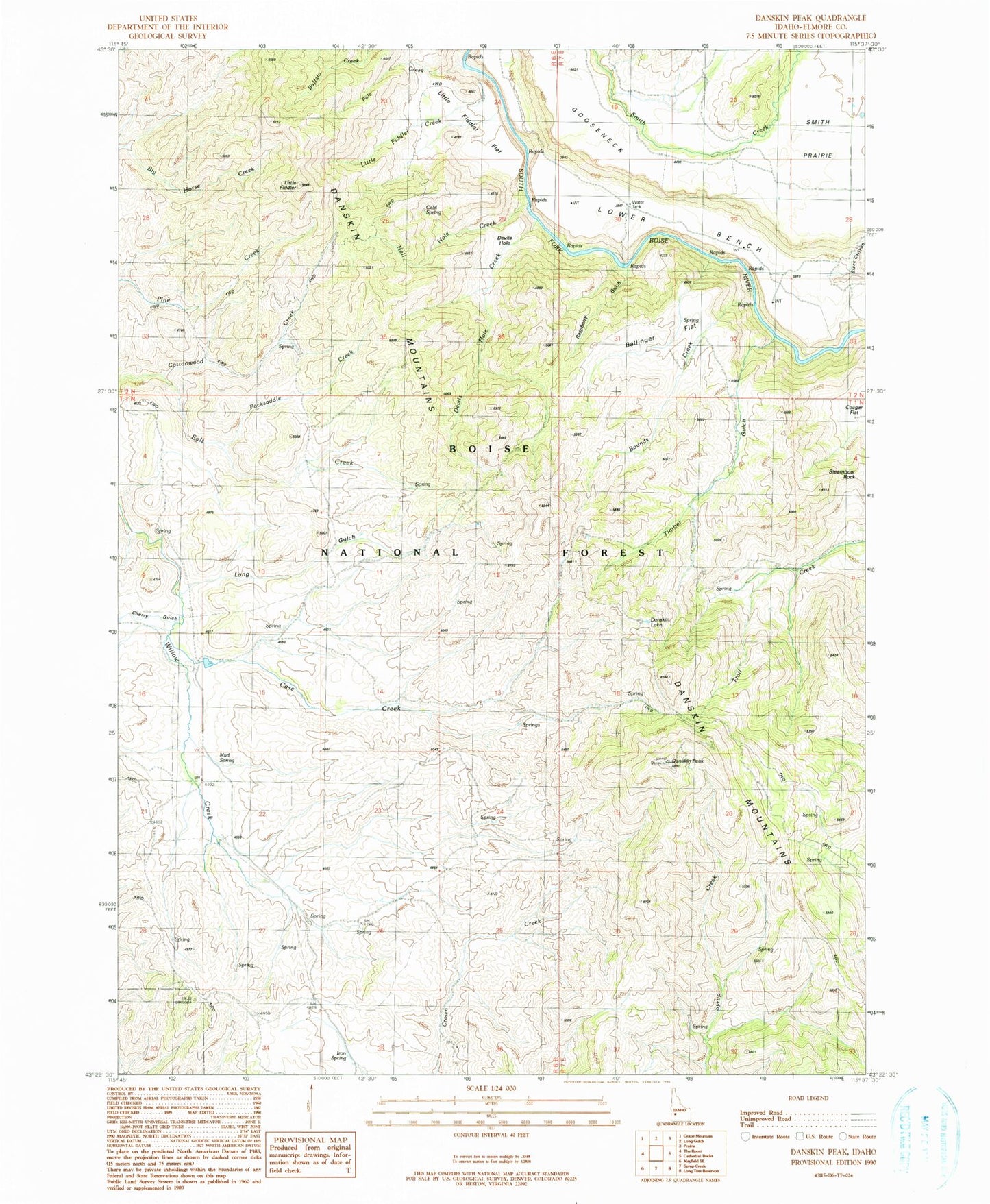 Classic USGS Danskin Peak Idaho 7.5'x7.5' Topo Map Image