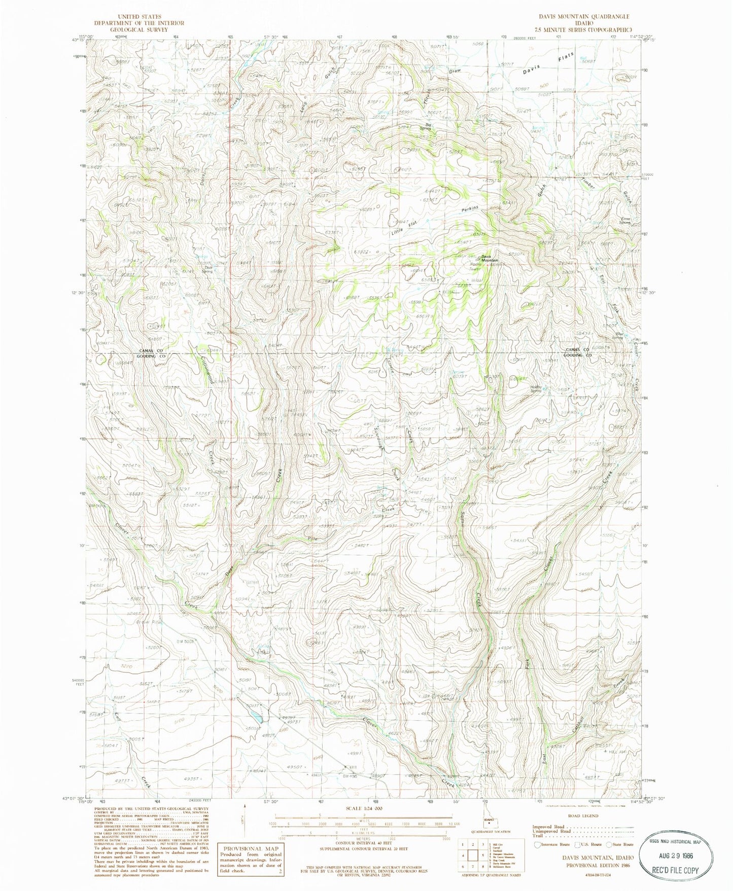 Classic USGS Davis Mountain Idaho 7.5'x7.5' Topo Map Image