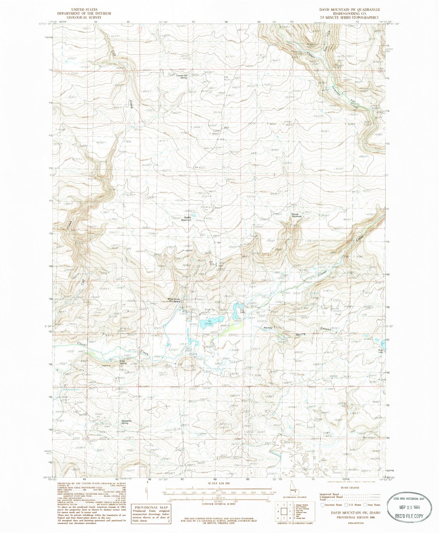 Classic USGS Davis Mountain SW Idaho 7.5'x7.5' Topo Map Image