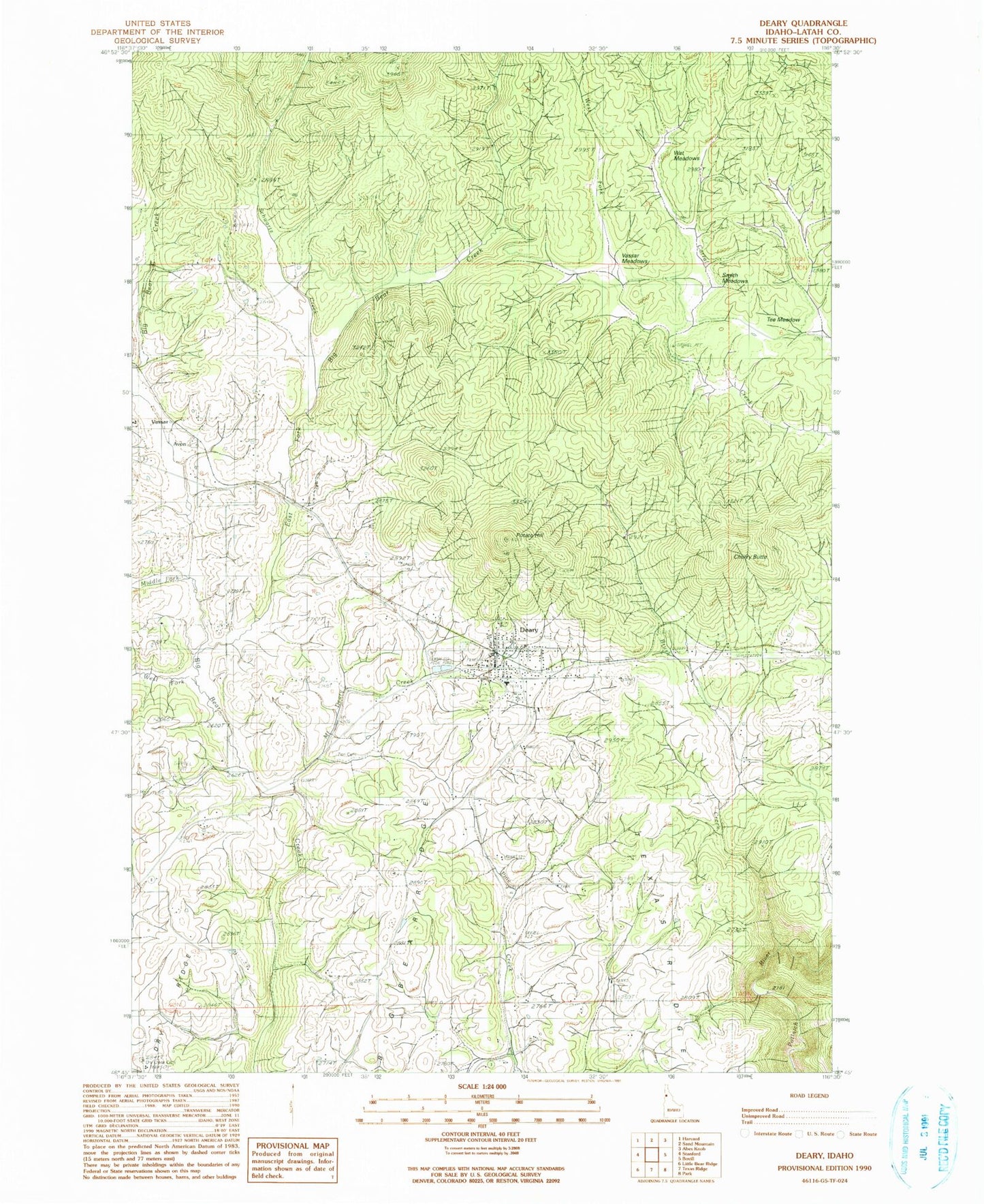 Classic USGS Deary Idaho 7.5'x7.5' Topo Map Image