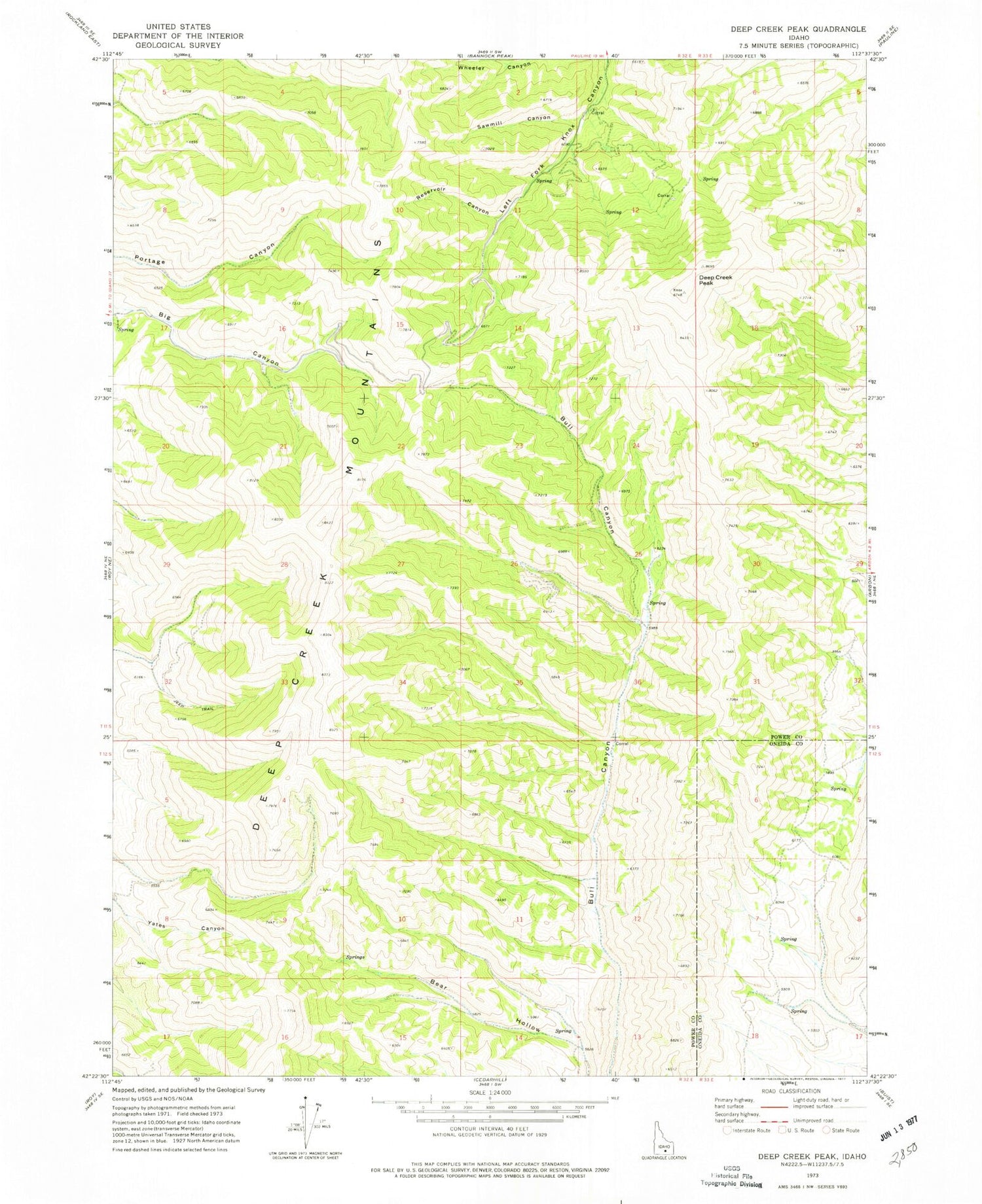 Classic USGS Deep Creek Peak Idaho 7.5'x7.5' Topo Map Image