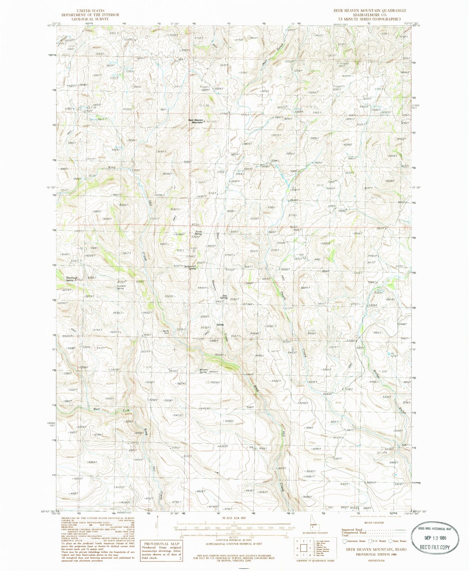 Classic USGS Deer Heaven Mountain Idaho 7.5'x7.5' Topo Map Image
