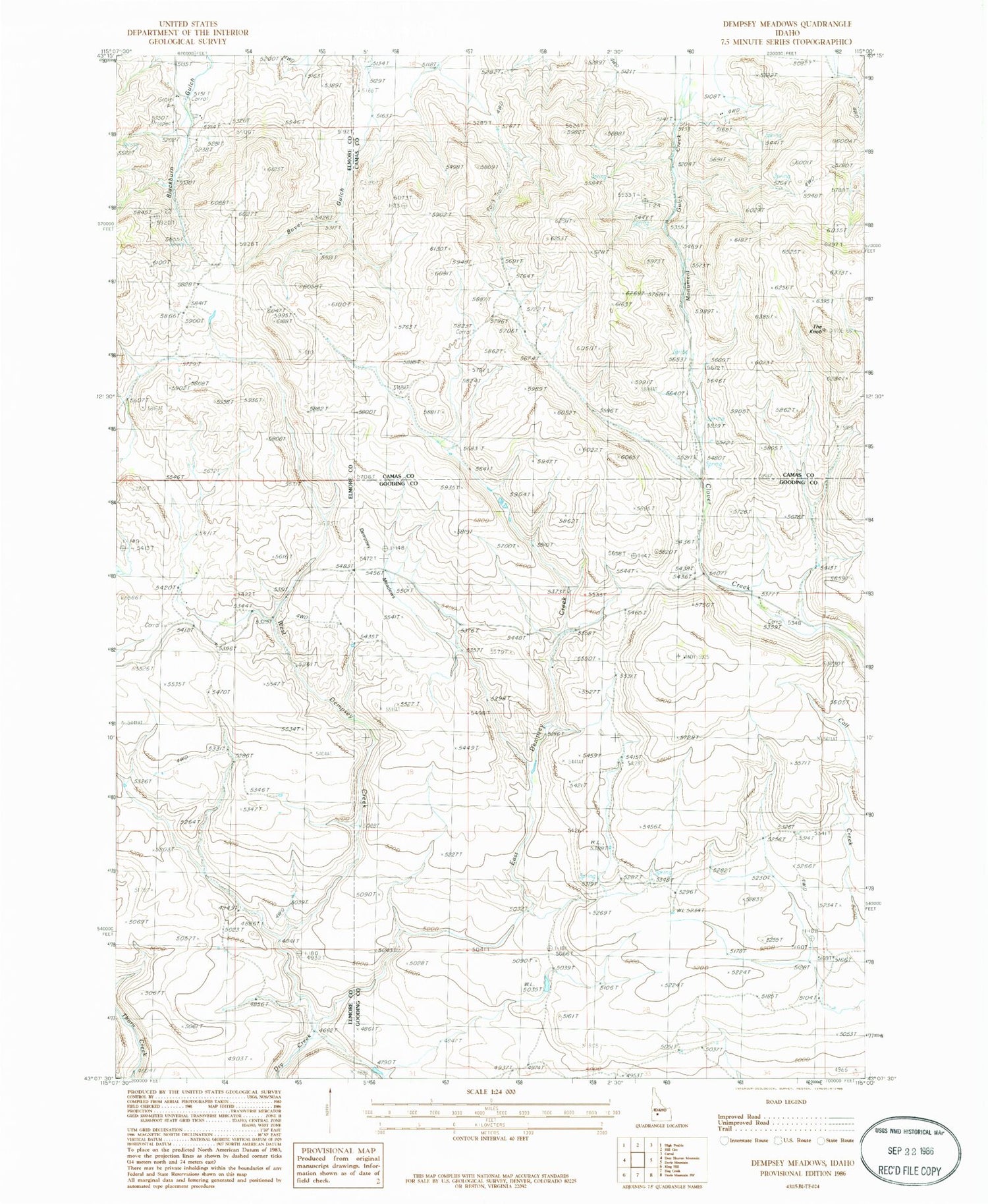 Classic USGS Dempsey Meadows Idaho 7.5'x7.5' Topo Map Image