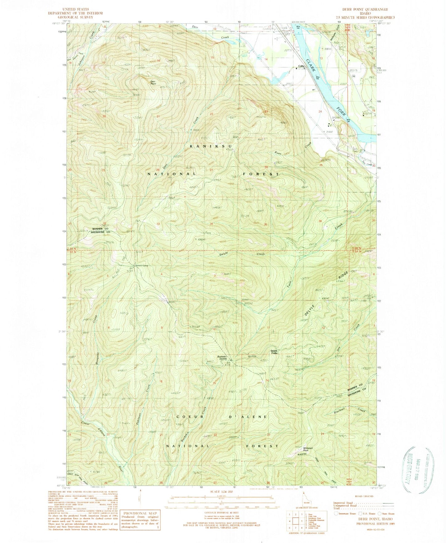 Classic USGS Derr Point Idaho 7.5'x7.5' Topo Map Image