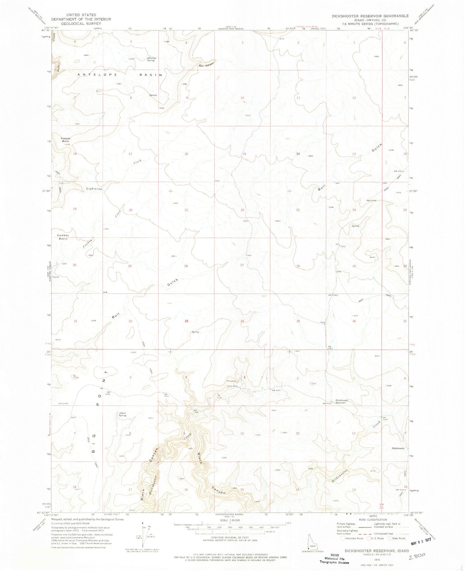 Classic USGS Dickshooter Reservoir Idaho 7.5'x7.5' Topo Map Image