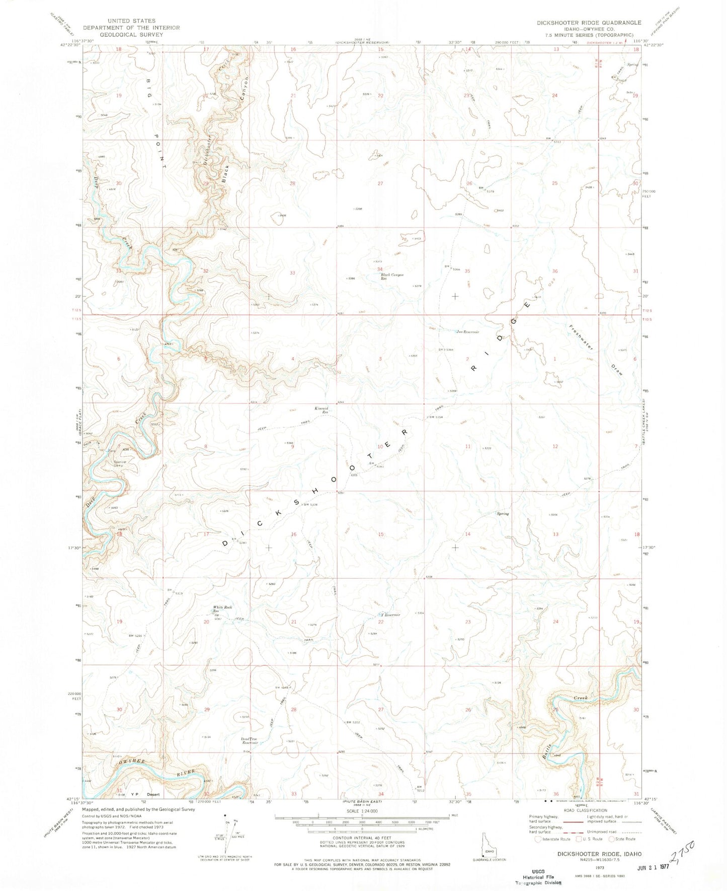 Classic USGS Dickshooter Ridge Idaho 7.5'x7.5' Topo Map Image