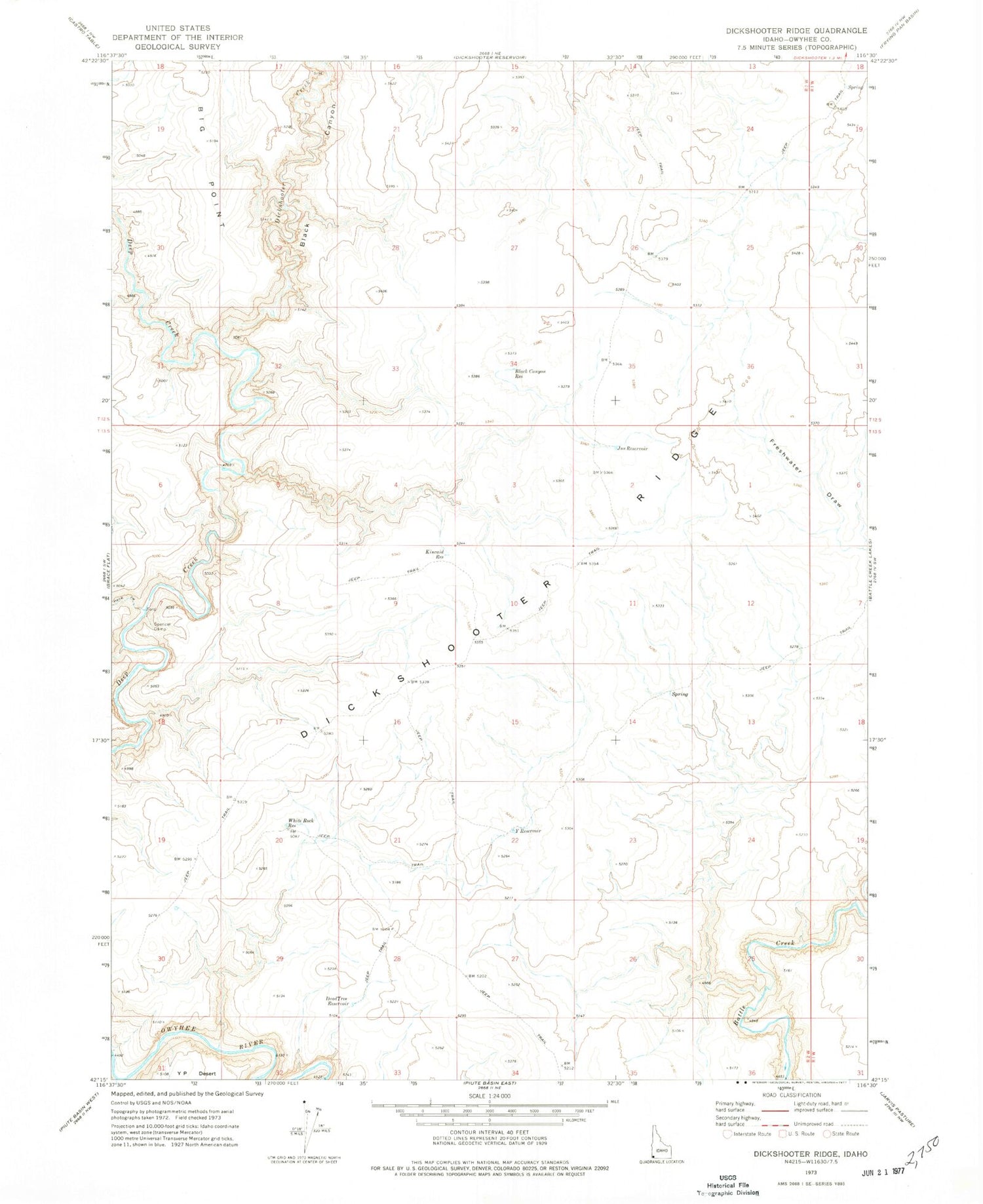 Classic USGS Dickshooter Ridge Idaho 7.5'x7.5' Topo Map Image