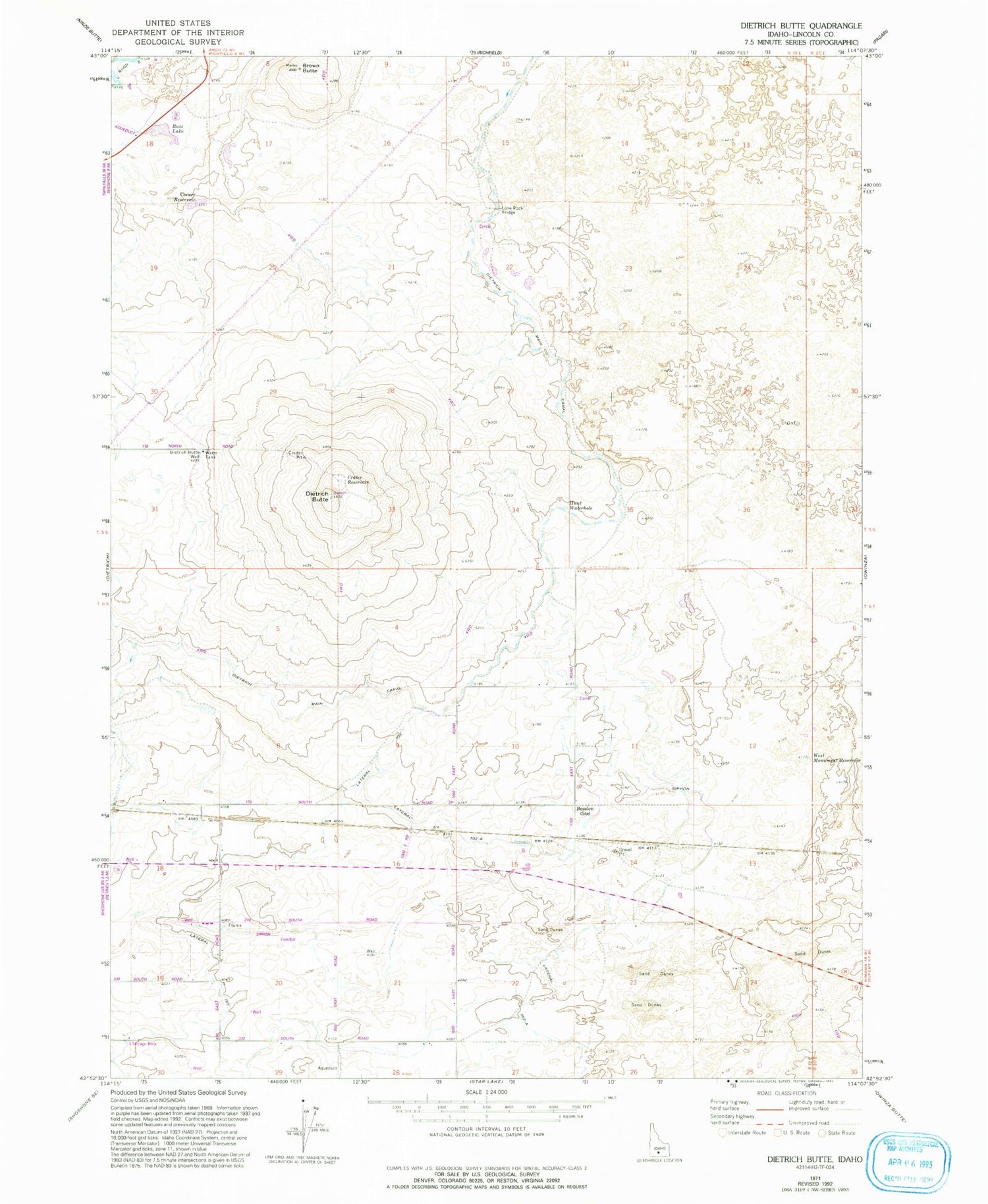 Classic USGS Dietrich Butte Idaho 7.5'x7.5' Topo Map Image