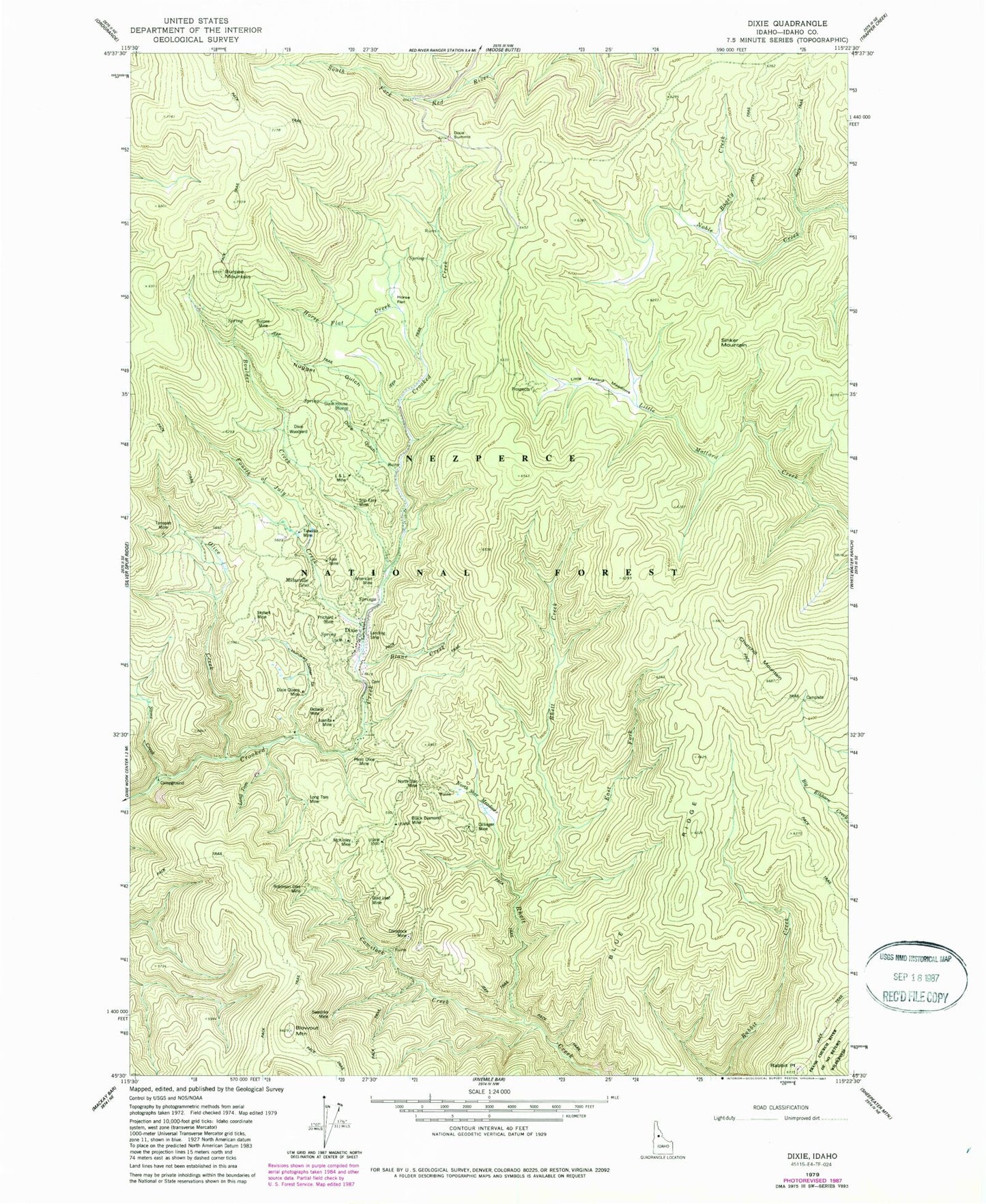 Classic USGS Dixie Idaho 7.5'x7.5' Topo Map Image
