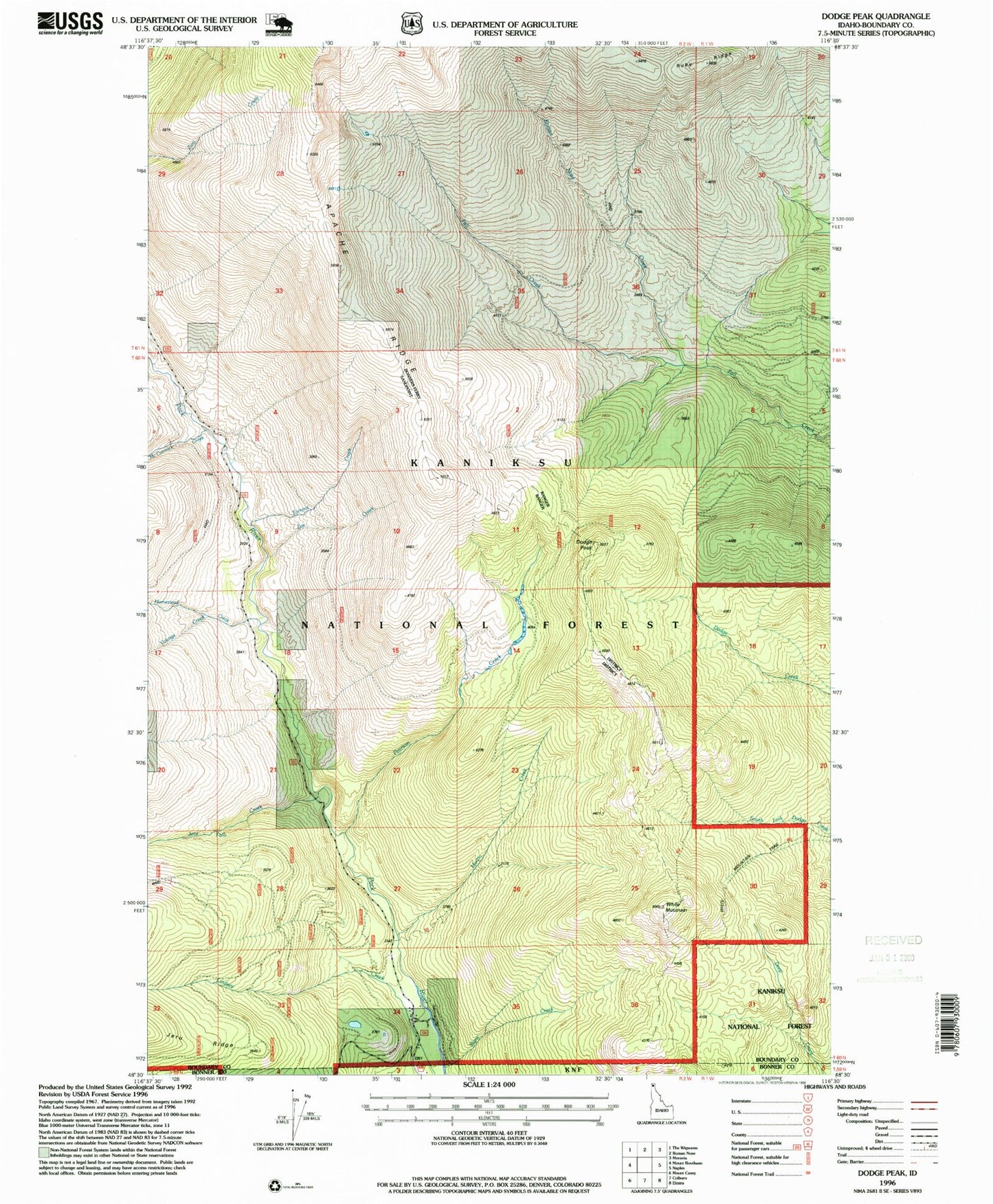Classic USGS Dodge Peak Idaho 7.5'x7.5' Topo Map Image