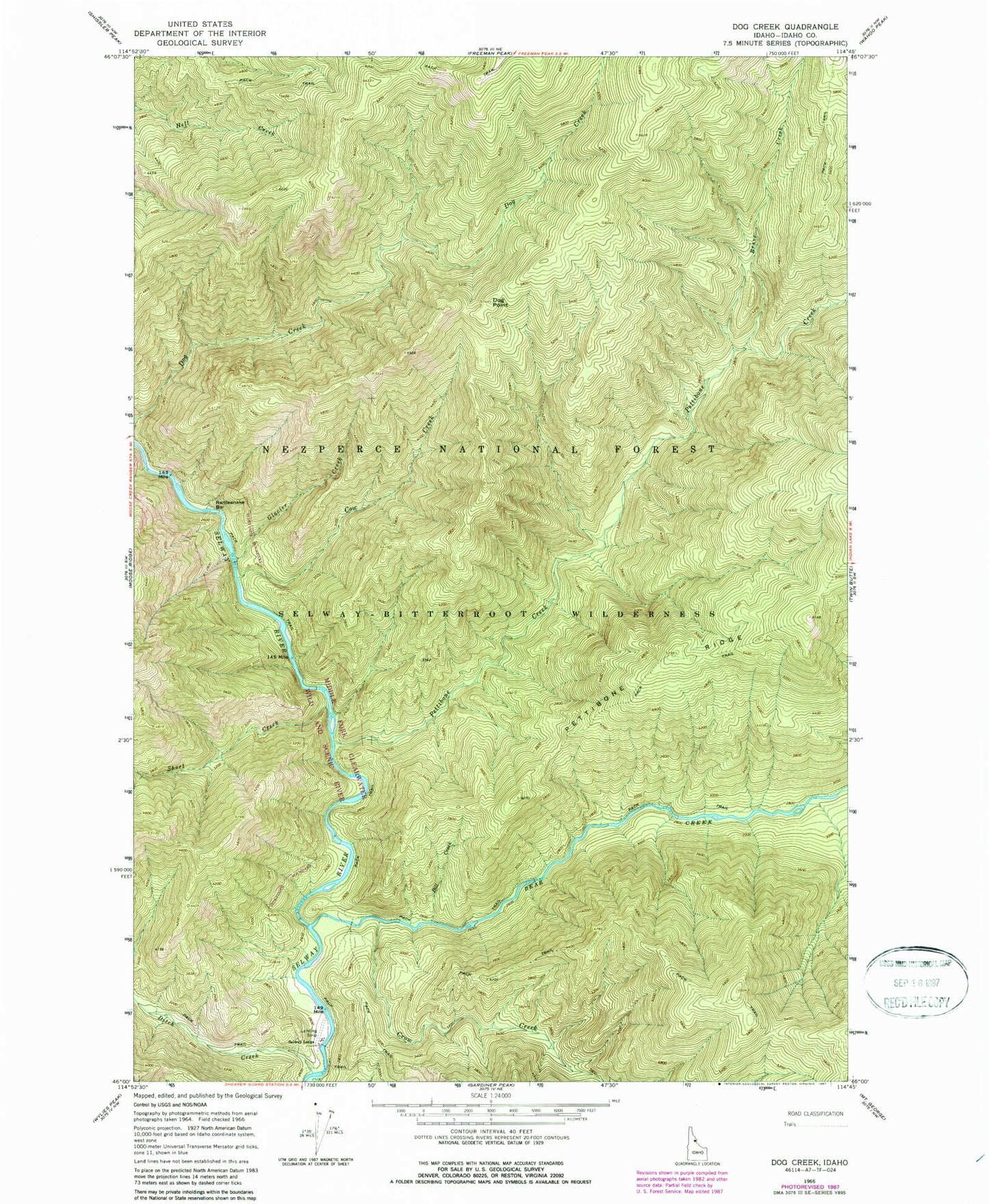 Classic USGS Dog Creek Idaho 7.5'x7.5' Topo Map Image