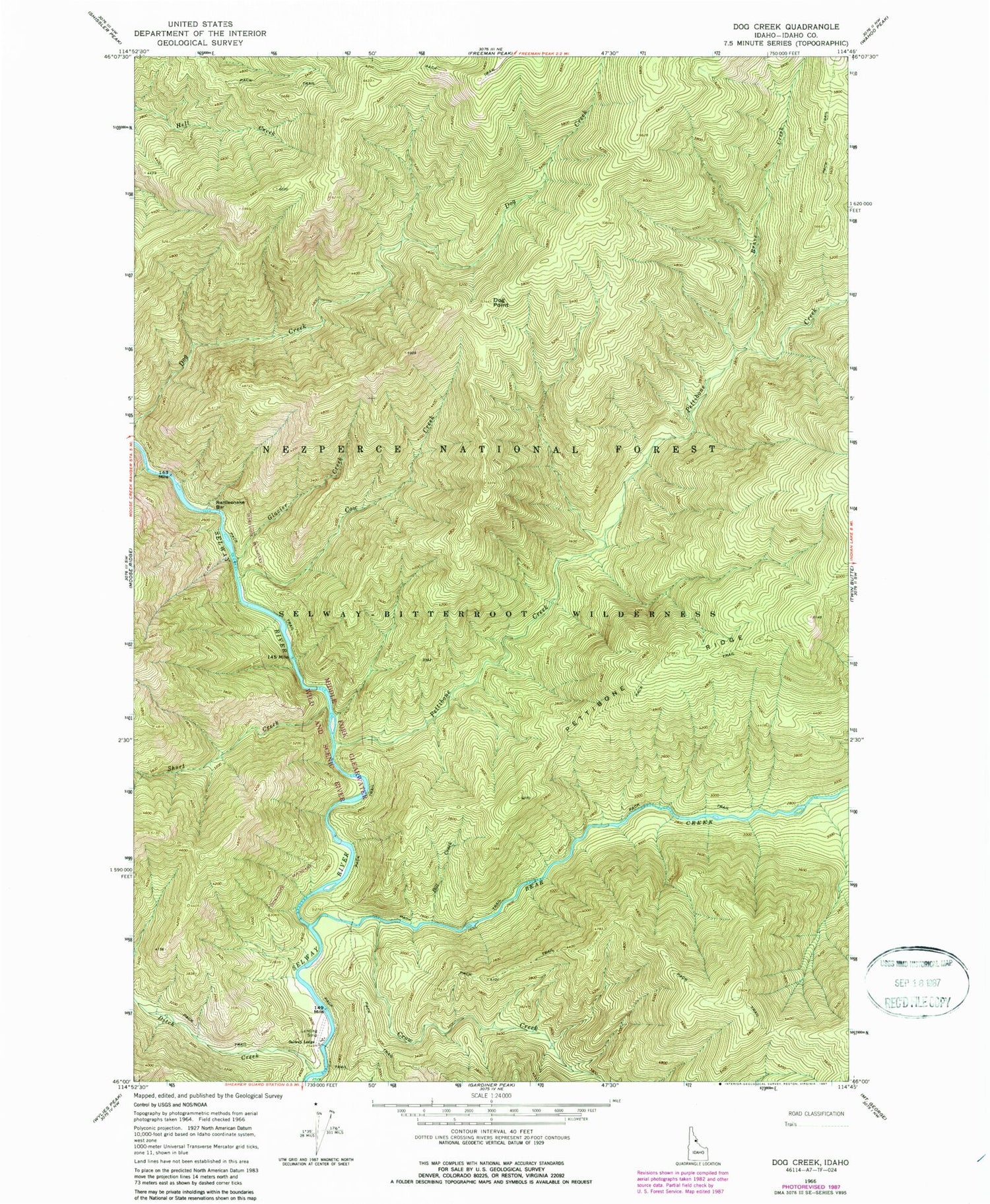 Classic USGS Dog Creek Idaho 7.5'x7.5' Topo Map Image