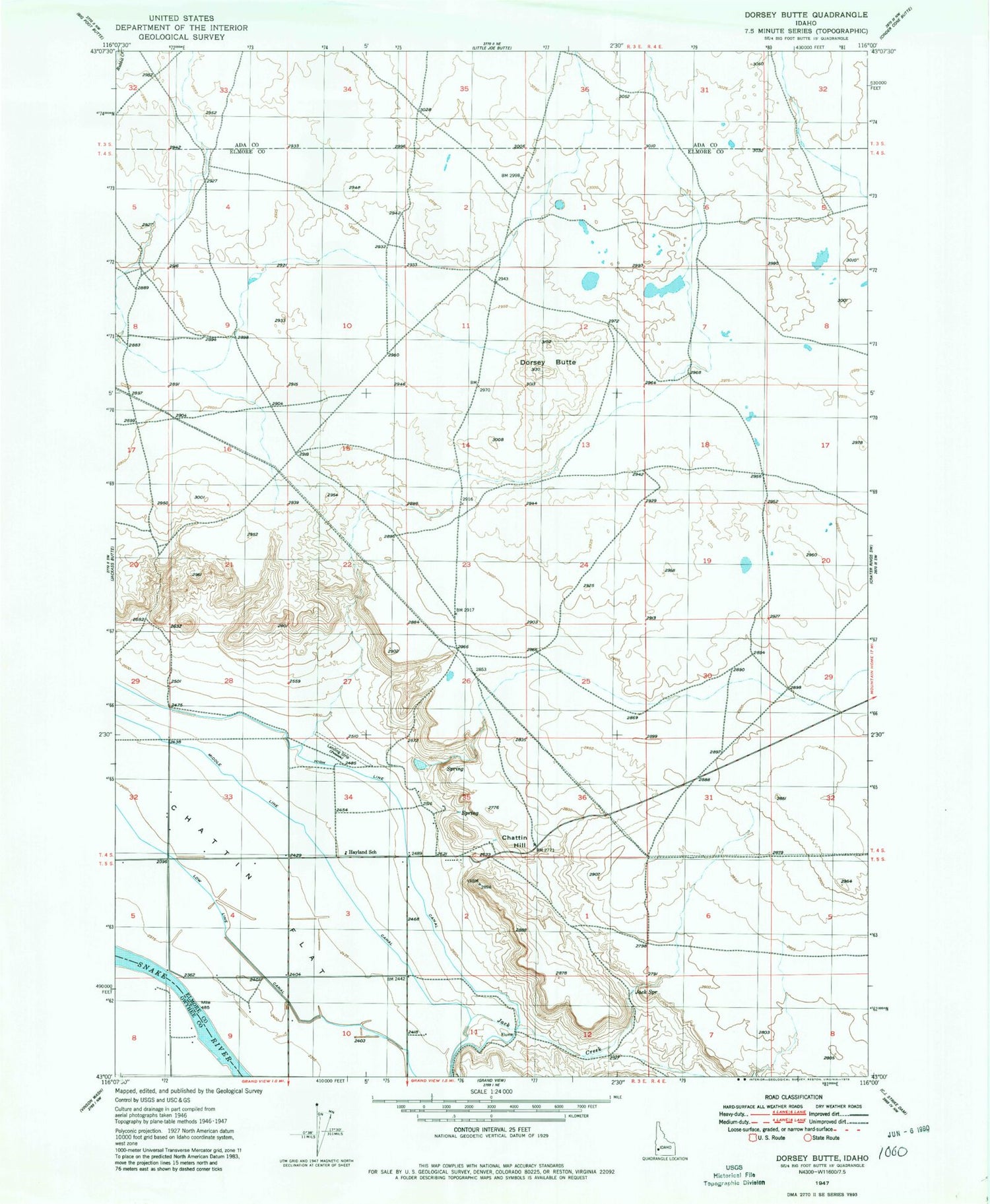 Classic USGS Dorsey Butte Idaho 7.5'x7.5' Topo Map Image