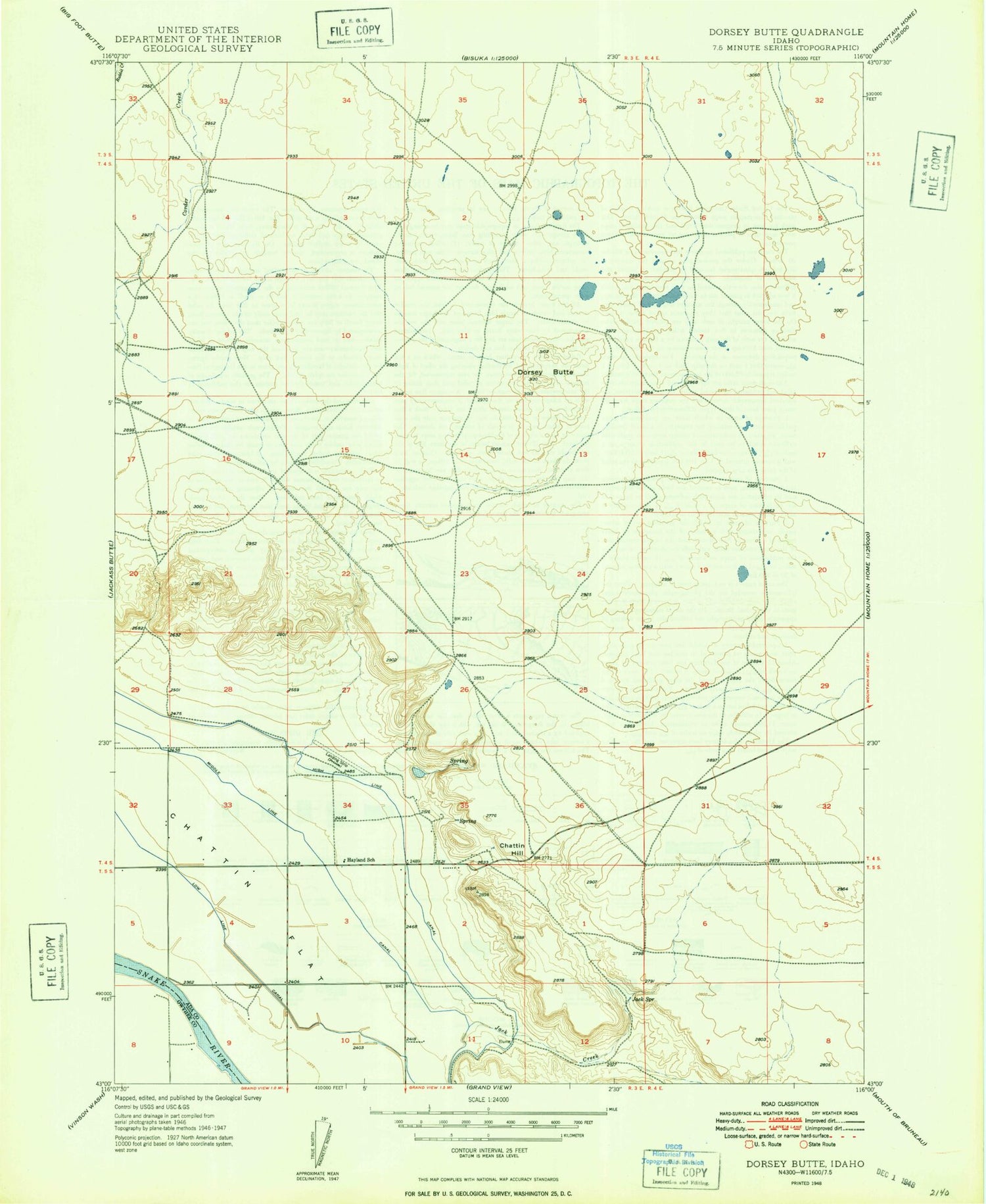 Classic USGS Dorsey Butte Idaho 7.5'x7.5' Topo Map Image